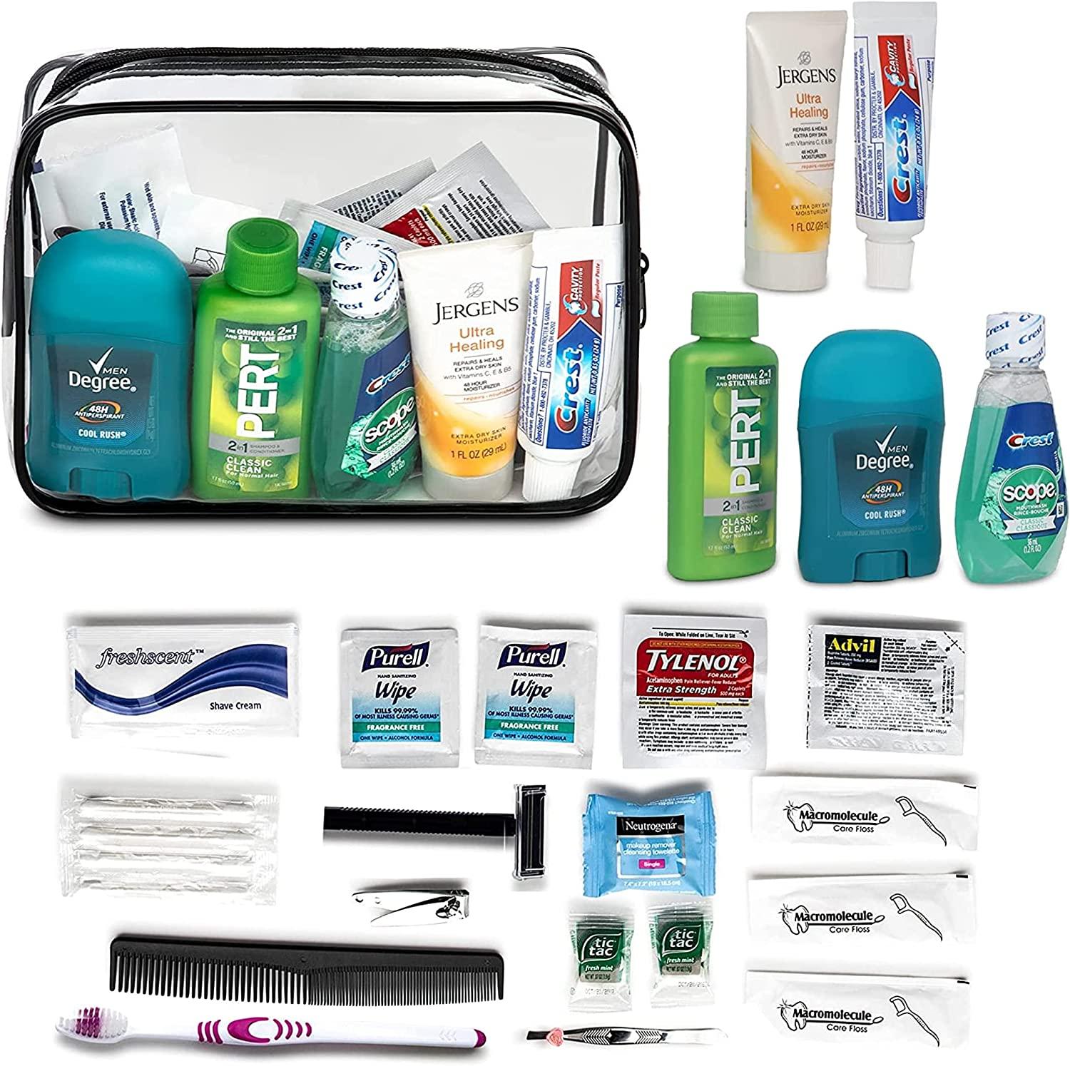 Toiletries Travel Kits Premium Accessory Toiletry Kit, Quality Personal  Care Wellness Hygiene Unisex Essentials TSA Approved Toiletry Bag, 20 Piece  Clear : : Beauty & Personal Care