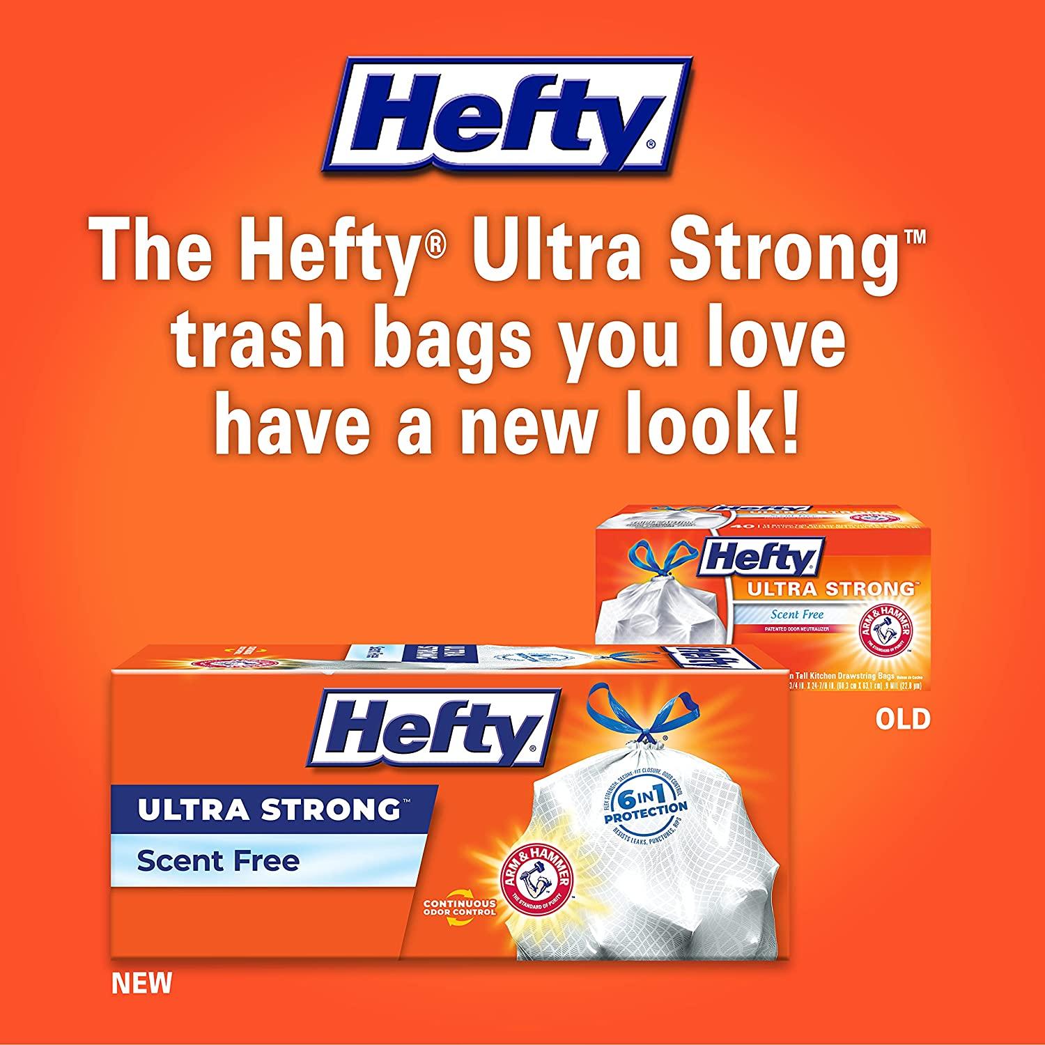 Hefty Ultra Strong Blackout Tall Kitchen Drawstring Trash Bags, Scent Free,  13 Gallon, 40 Count