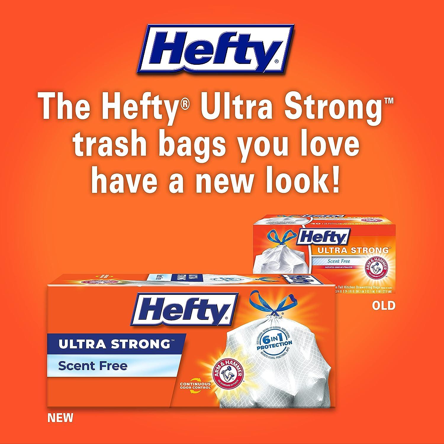 Hefty The Gripper Tall Kitchen Bags, Drawstring, Unscented, 13 Gallon Size, Trash Bags