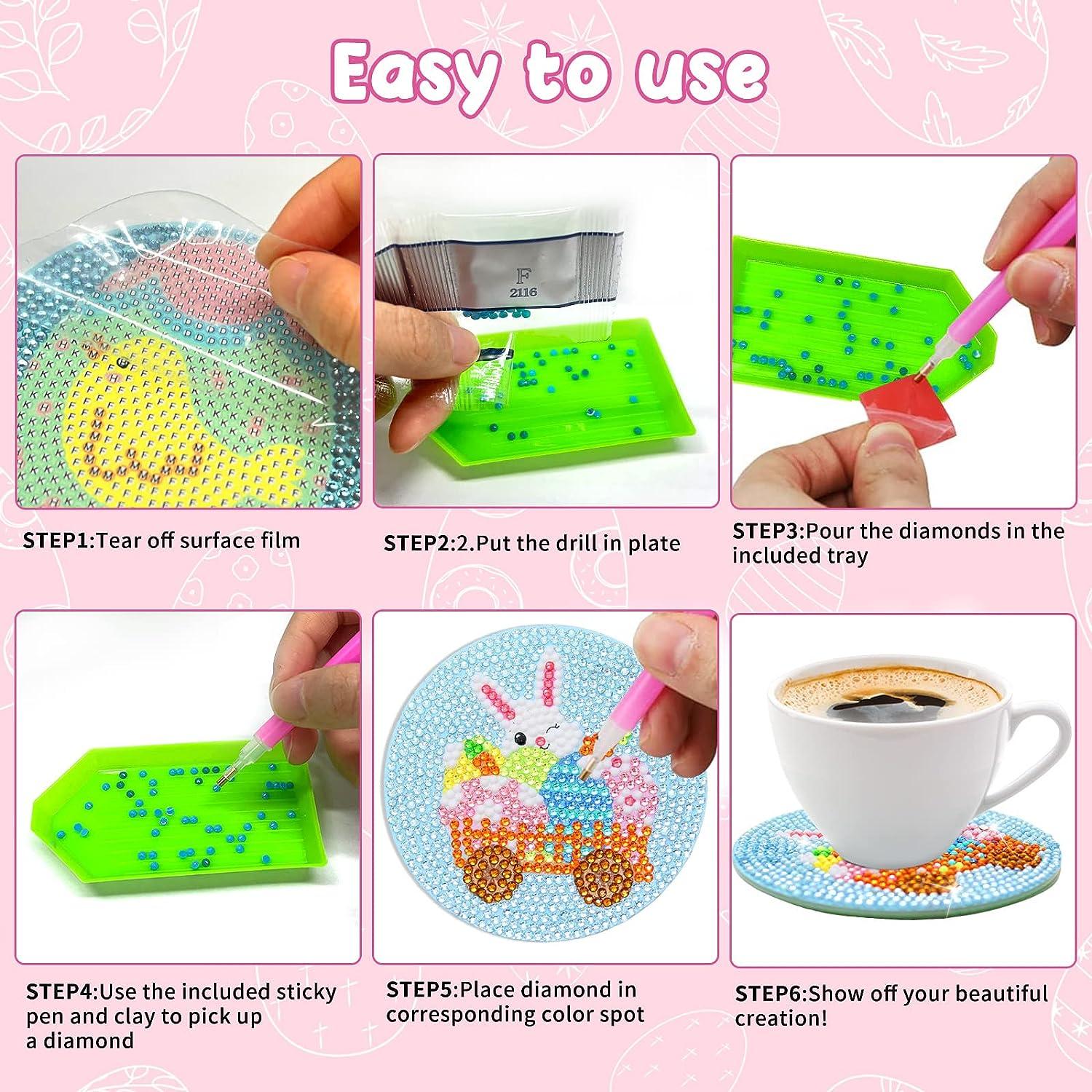 Mczan 8 Pcs Easter Diamond Painting Coasters with Holder Coasters