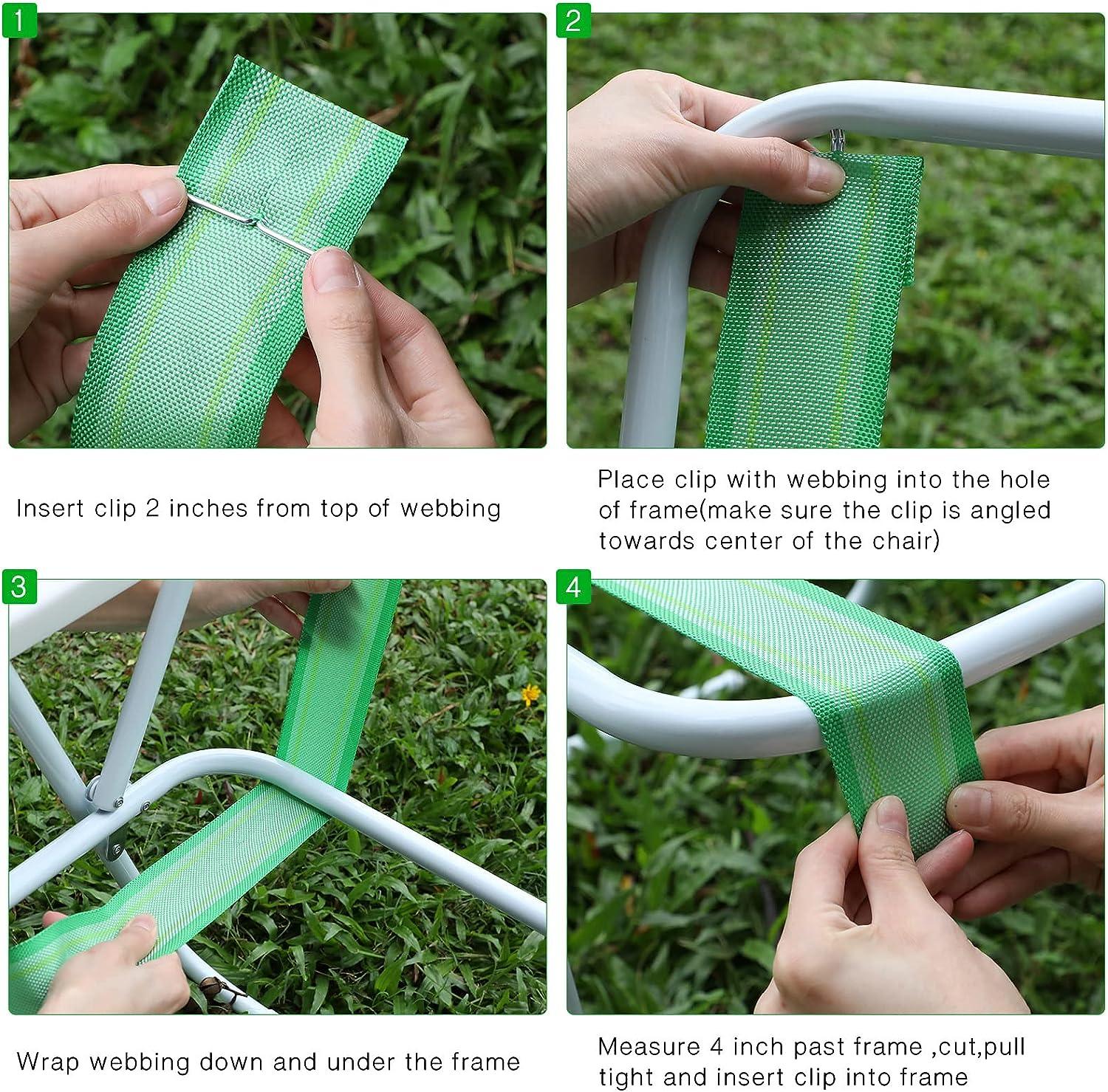 2 Rolls 2 1/4 Inch x 100 Feet Lawn Chair Webbing Replacement Webbing Patio Chairs  Webbing White Green Webbing for Lawn Chairs Folding Polypropylene Webbing  for Outdoor Furniture Seat Repair