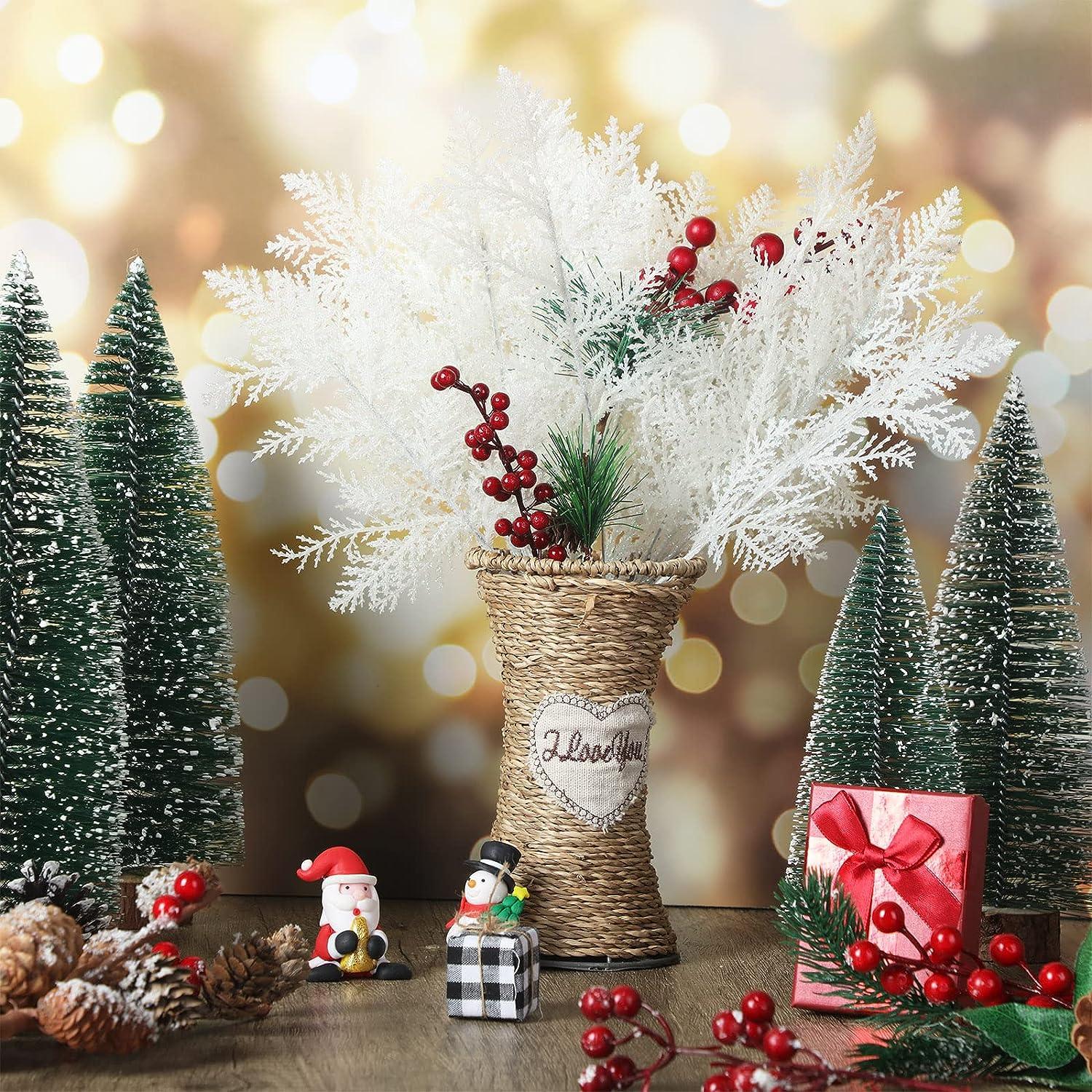 Artificial Pine Needles Christmas Floral Picks Branches Glitter Fake Floral  Twig Picks for Flower Greenery Arrangements