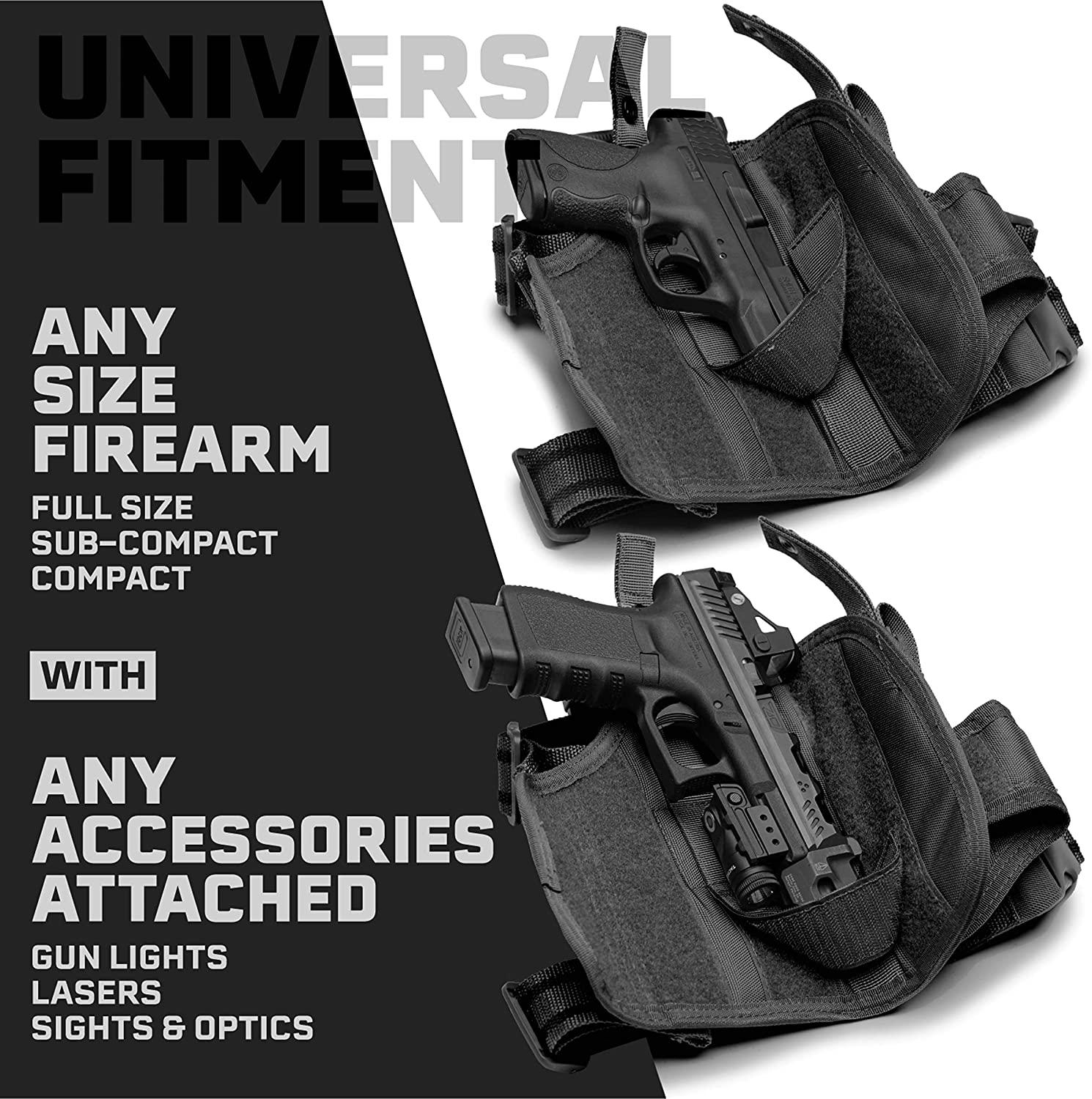  Universal Drop Leg Tactical Gun Holster fit Pistols with  Optic/Light/Laser, Adjustable Thigh Nylon Gun Holster Compatible with Glock  1911 S&W Sig Sauer Ruger Taurus Berreta CZ HK and More 