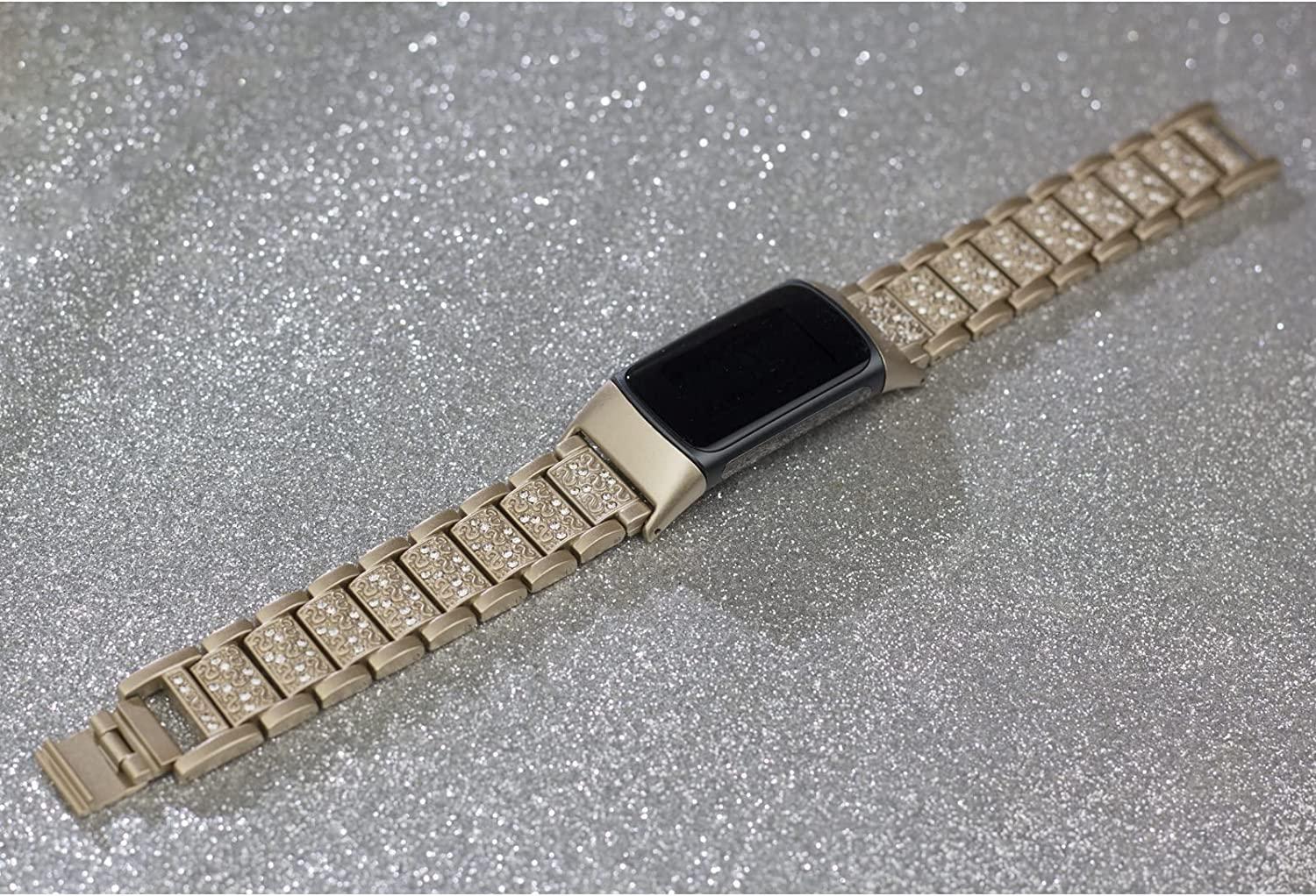 AISPORTS Compatible avec Fitbit Charge 5 Bracelet pour Femmes, Cristal  Bling Glitter Diamant Strass Bijoux Métal Bracelet Réglable Bracelet Sangle  de