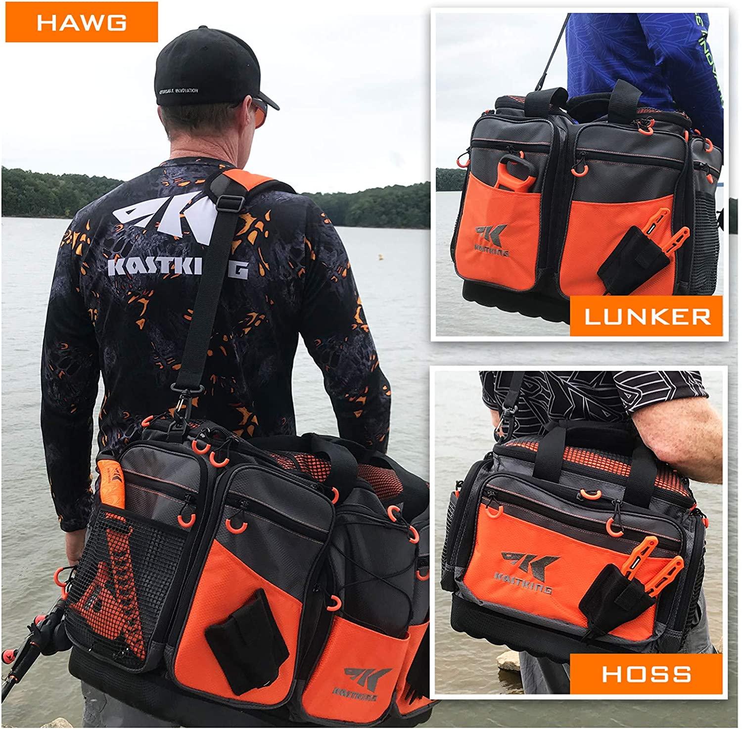 KastKing Fishing Tackle Bags - Large Saltwater Resistant Fishing Bags -  Fishing Tackle Storage Bags A1: Medium-Hoss(Without Trays,  15x11x10.25)-Orange