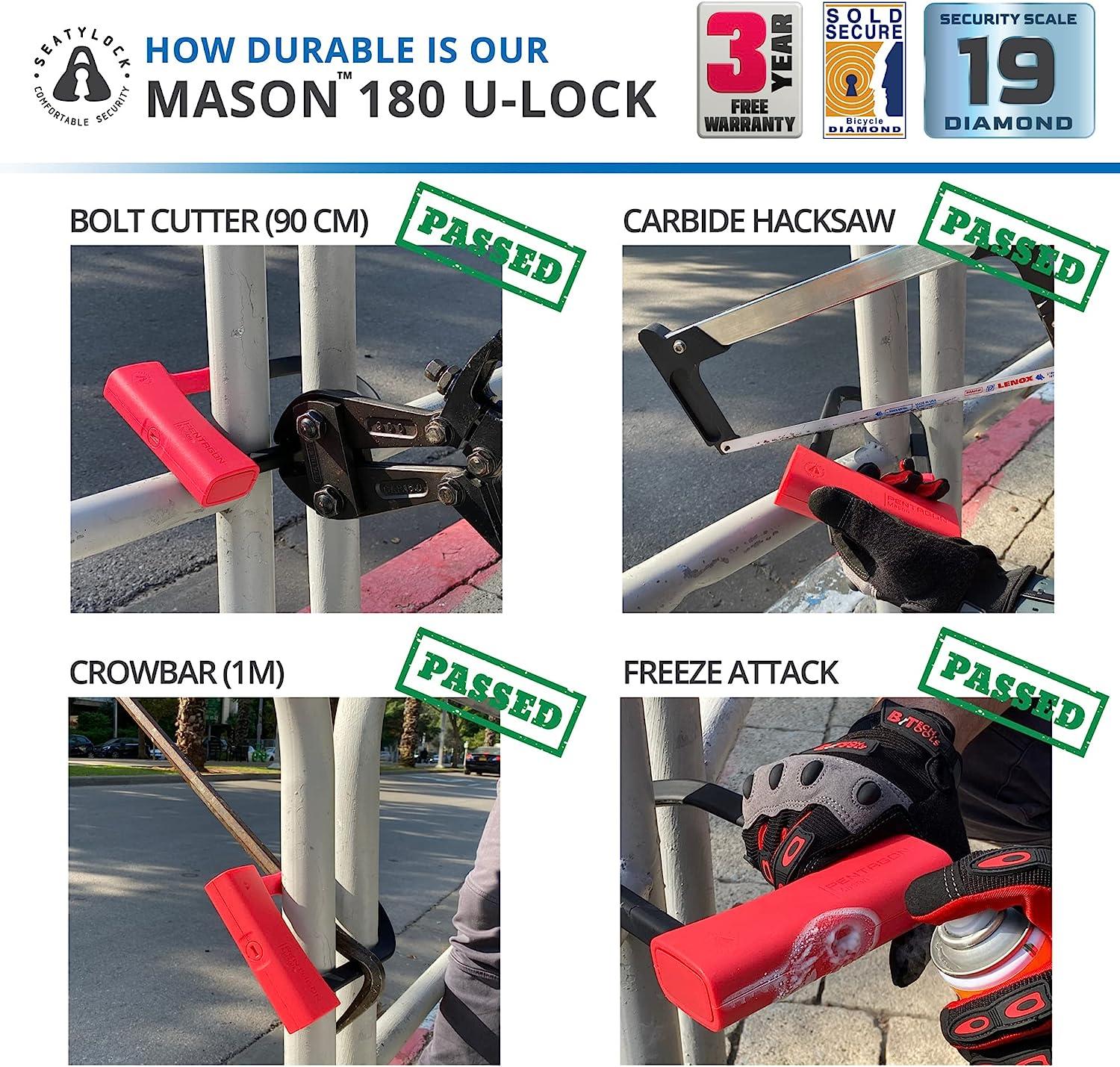 Seatylock Mason Bike U Lock Patented Heavy Duty Anti Theft Diamond Secure Ulock Ultra