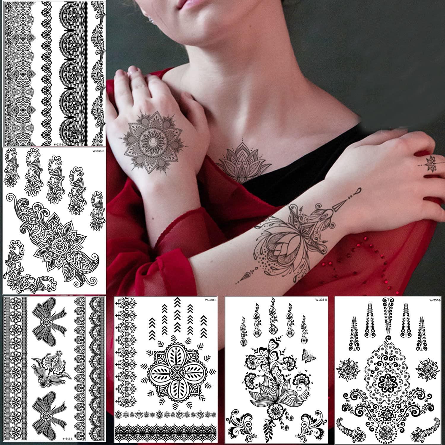 Amazon.com : AHIER Henna Tattoo, 6 Sheets Henna Stickers, Waterproof Red  Henna Tattoo Stickers for Women : Beauty & Personal Care