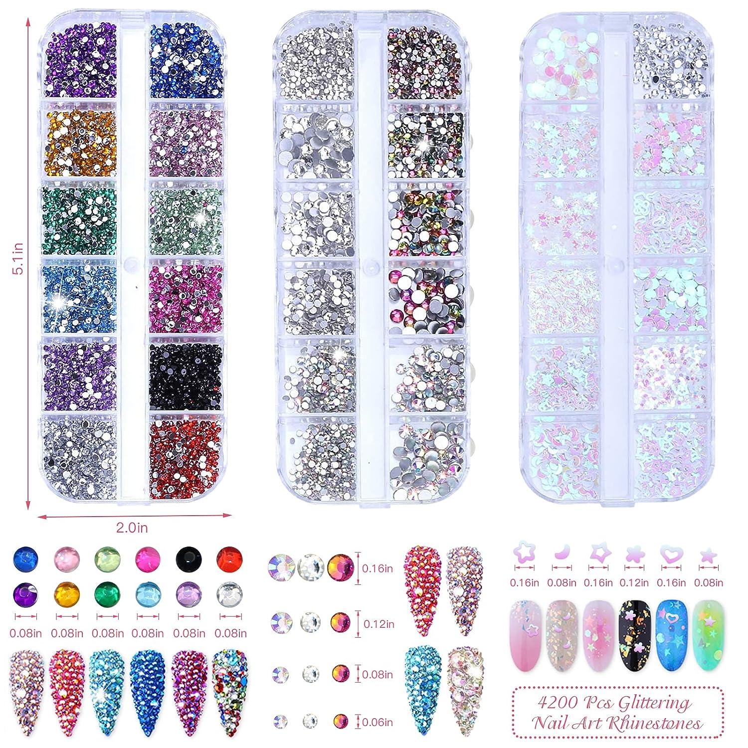 4200pcs Rhinestones for Nails Nail Glitter Sequins Nail Decals with  Crystals Nail Gems Diamonds for Nail Art Including Wax Pencil for  Rhinestones And Rhinestone Picker