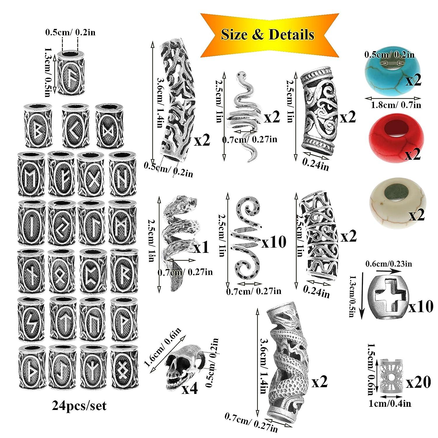  85Pcs Viking Norse Rune Beard Beads Ring Hair Braids Dreadlock  Dreads Skull Snake Wolf Cross Turquoise Filigree Cuff Pirate Accessories  Clips Pins Tube Locs Hair Extension Jewelry Vintage Silver : Beauty