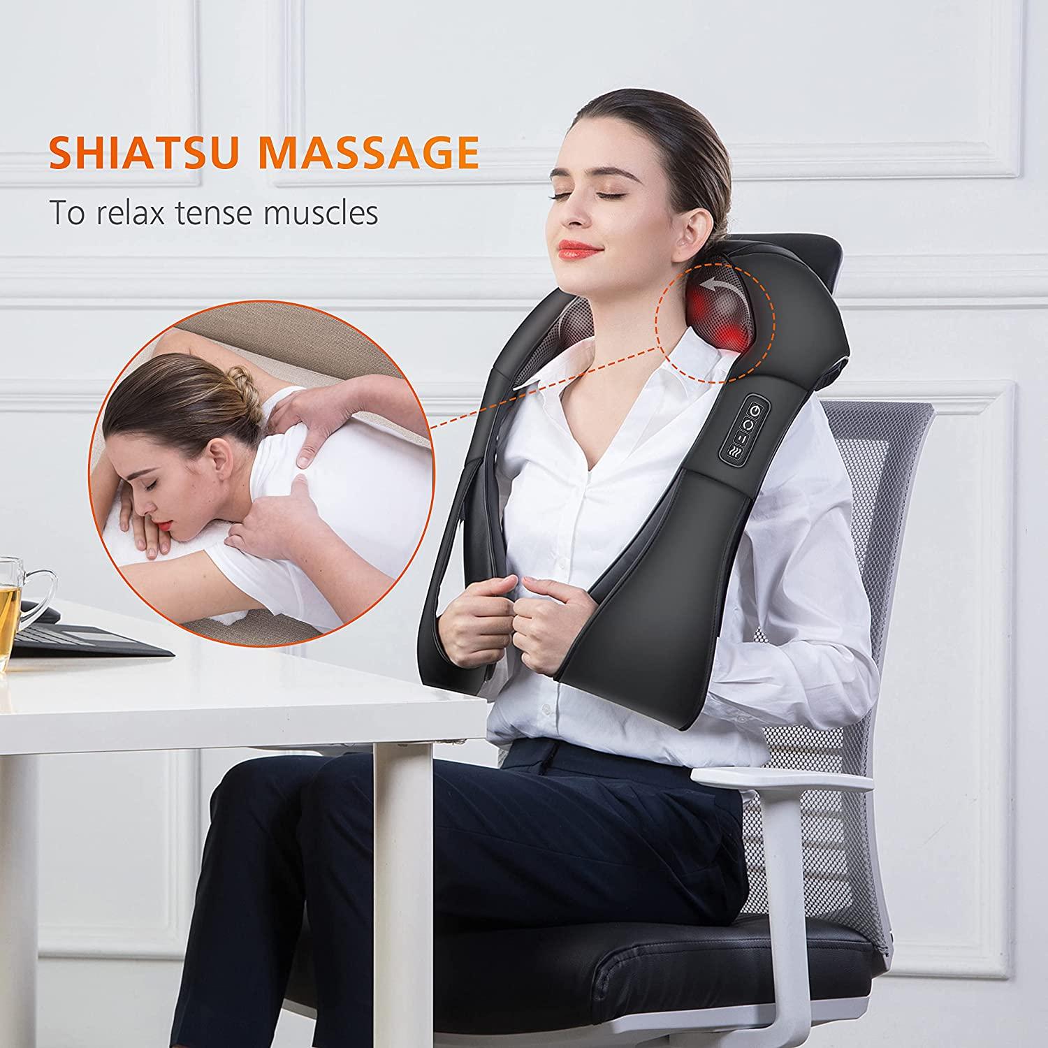 Naipo Shiatsu Back and Neck Massager with Heat Deep Kneading Massage