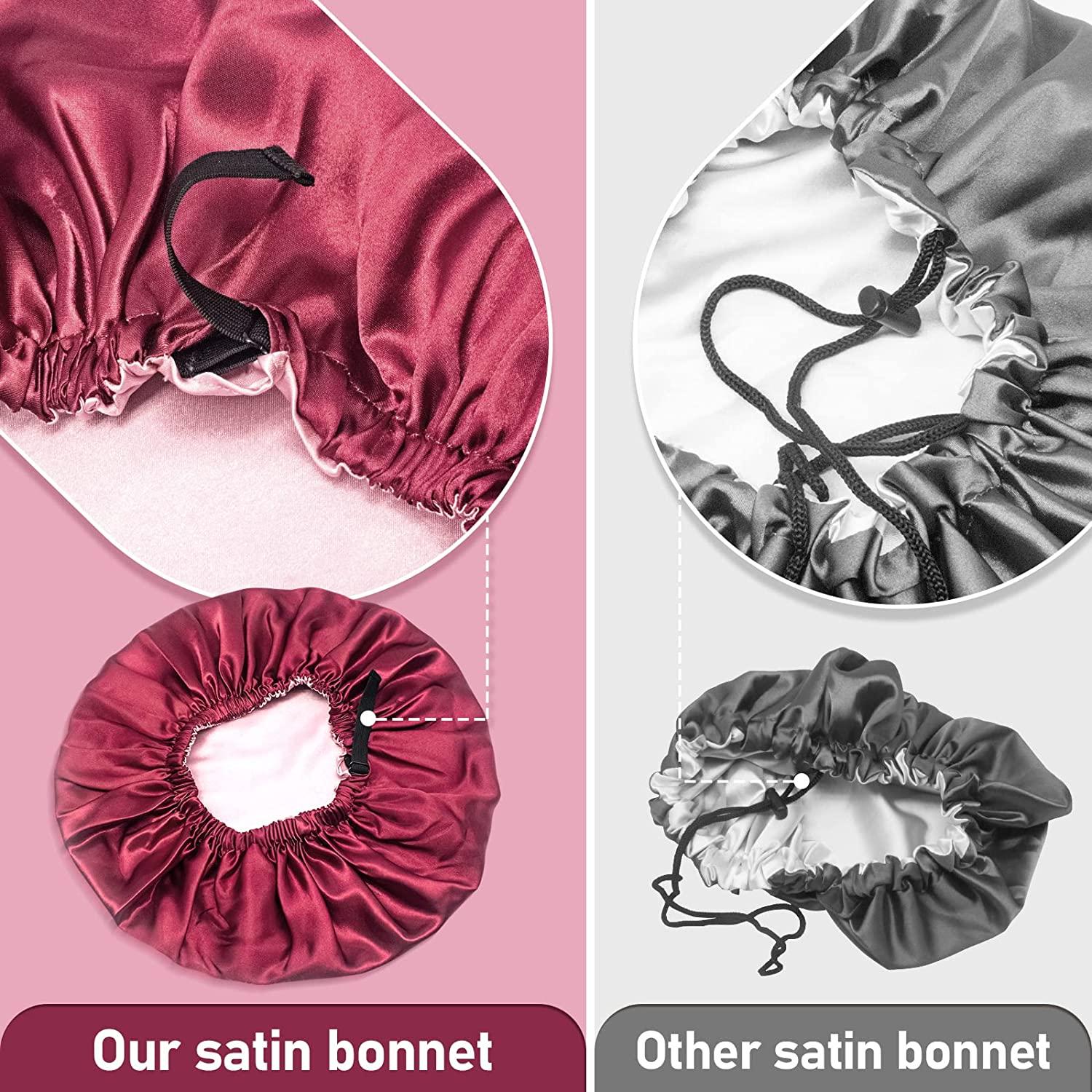 Satin Bonnet Silk Sleeping Cap: 2 Pack Reversible Layer Silk Bonnet for  Sleeping, Adjustable Elastic Band Sleep Bonnet for Curly Hair, Braids,  Dreadlocks (Extra Large Bonnet 14.6 Inch) Winered & Champagne, X-large