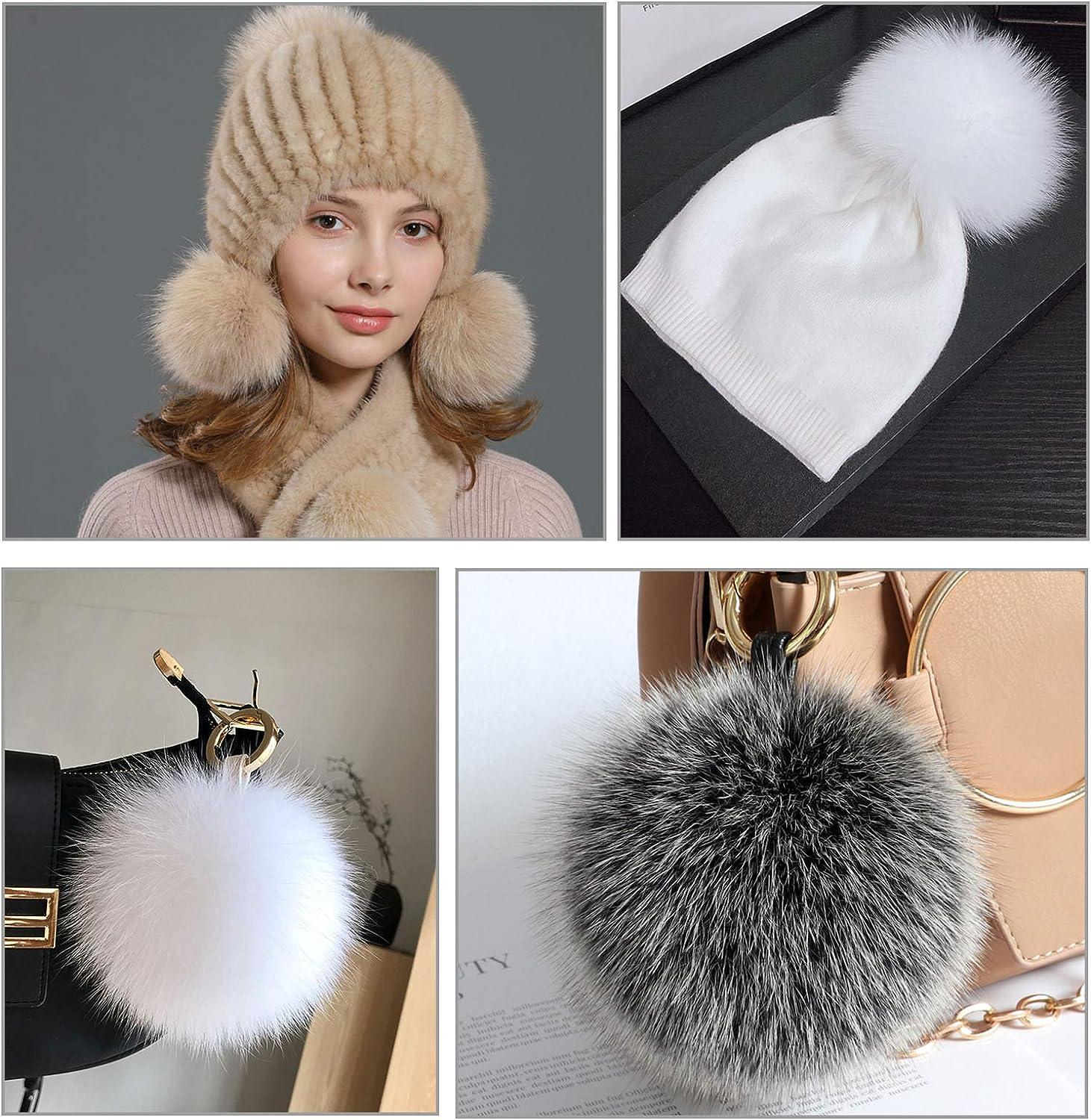 Faux Fur Pompoms for Hats, Scarves, Key Chains / 25 mm / Beige - 2 pieces