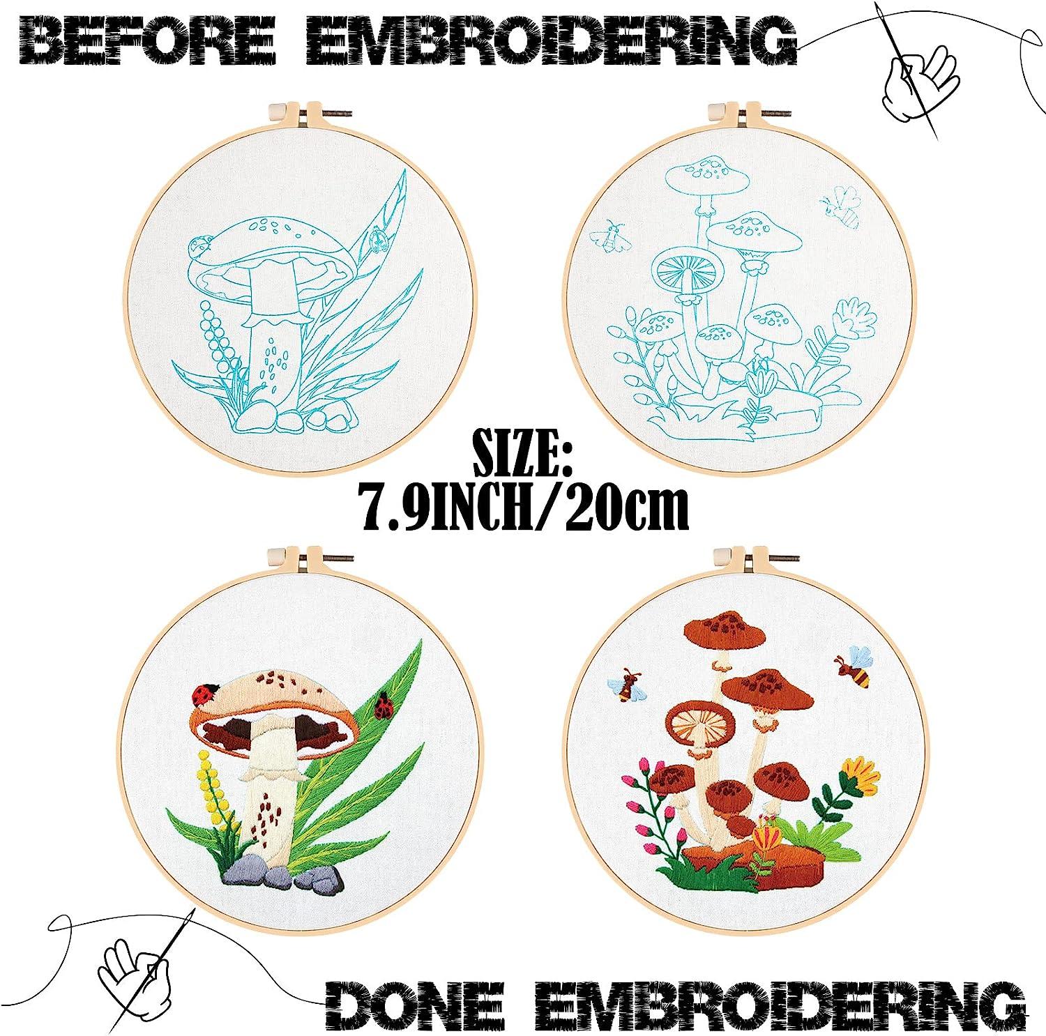 5 Sets Embroidery Starter Kit with Patterns and Instructions Mushroom Cross  Stitch Set for Beginners DIY Adult Kids Beginner Cross Stitch Set with