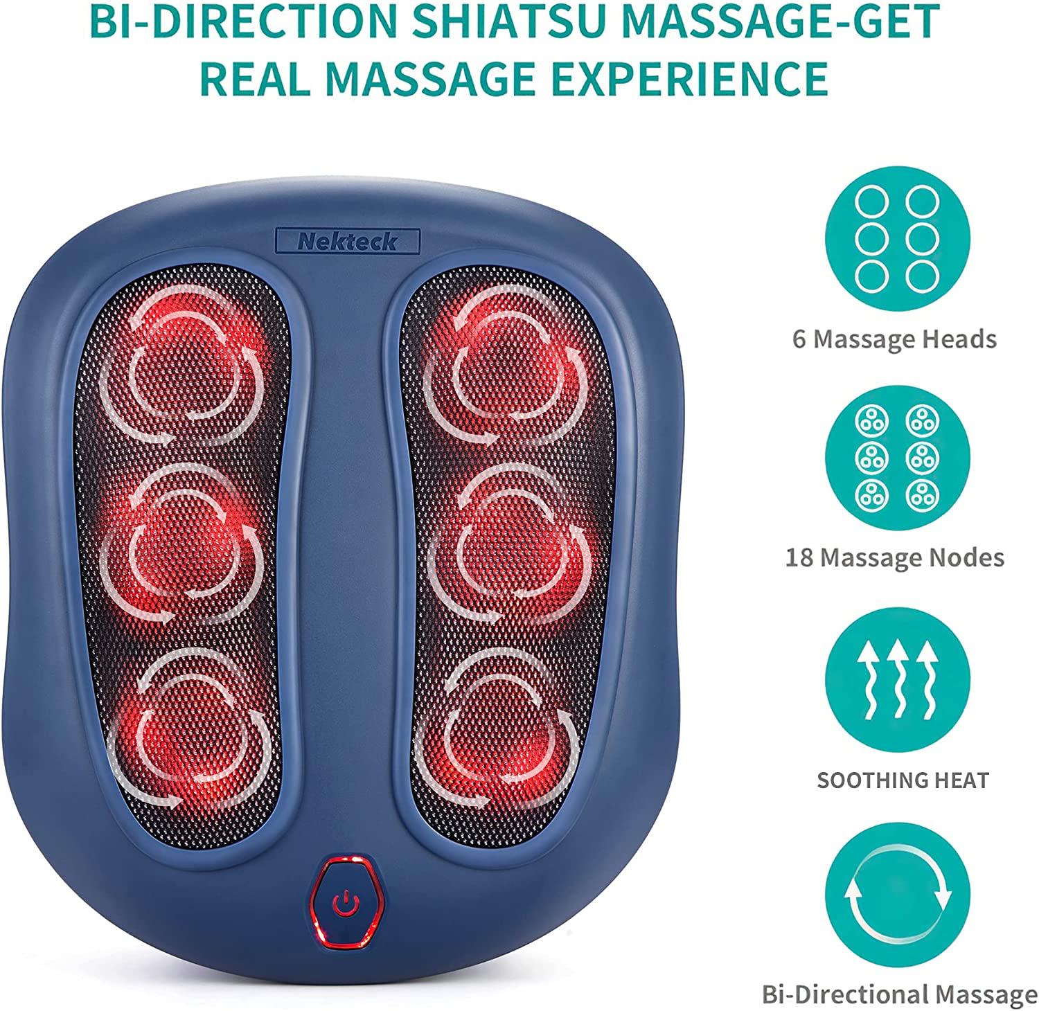 Nekteck Shiatsu Neck and Back Massager with Soothing Heat, Electric Deep Blue