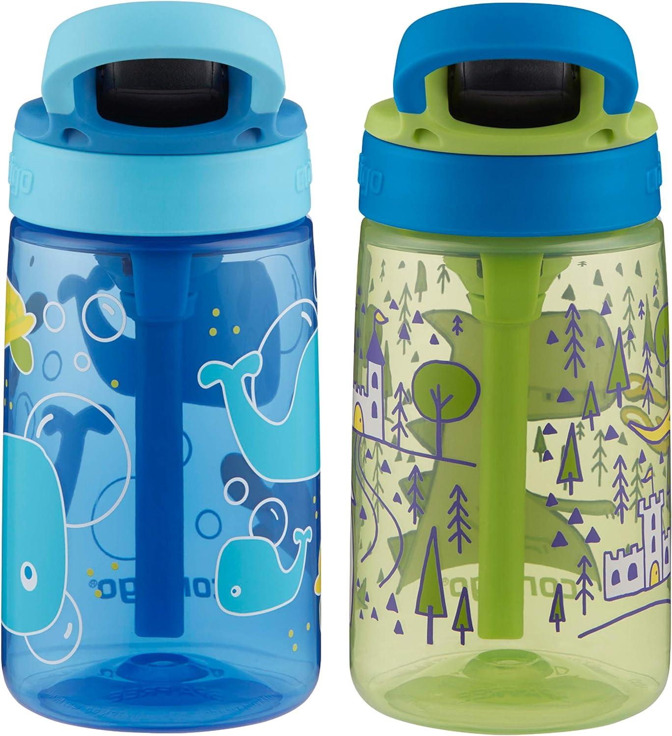 Contigo Aubrey Kids Cleanable Water Bottle with Silicone Straw and  Spill-Proof Lid, Dishwasher Safe, 14oz 2-Pack, Blueberry & Cosmos