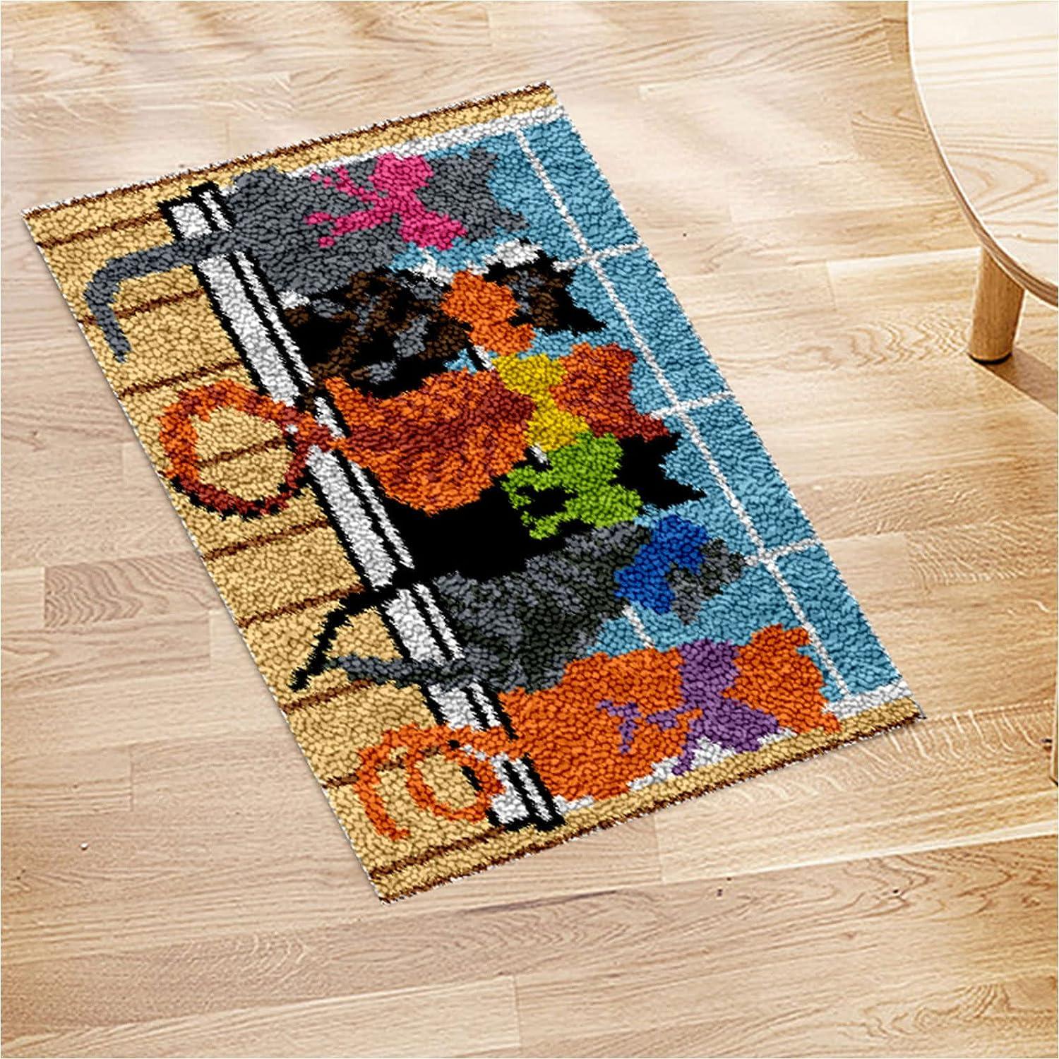 EVAJE Latch Hook Rug Kit for Adults DIY Crochet Yarn Kits with Color  Printed Canvas Black Cat Pattern Rug Making Craft Embroidery Tapestry Set  Home Decor Festival Gift 20.5''X14