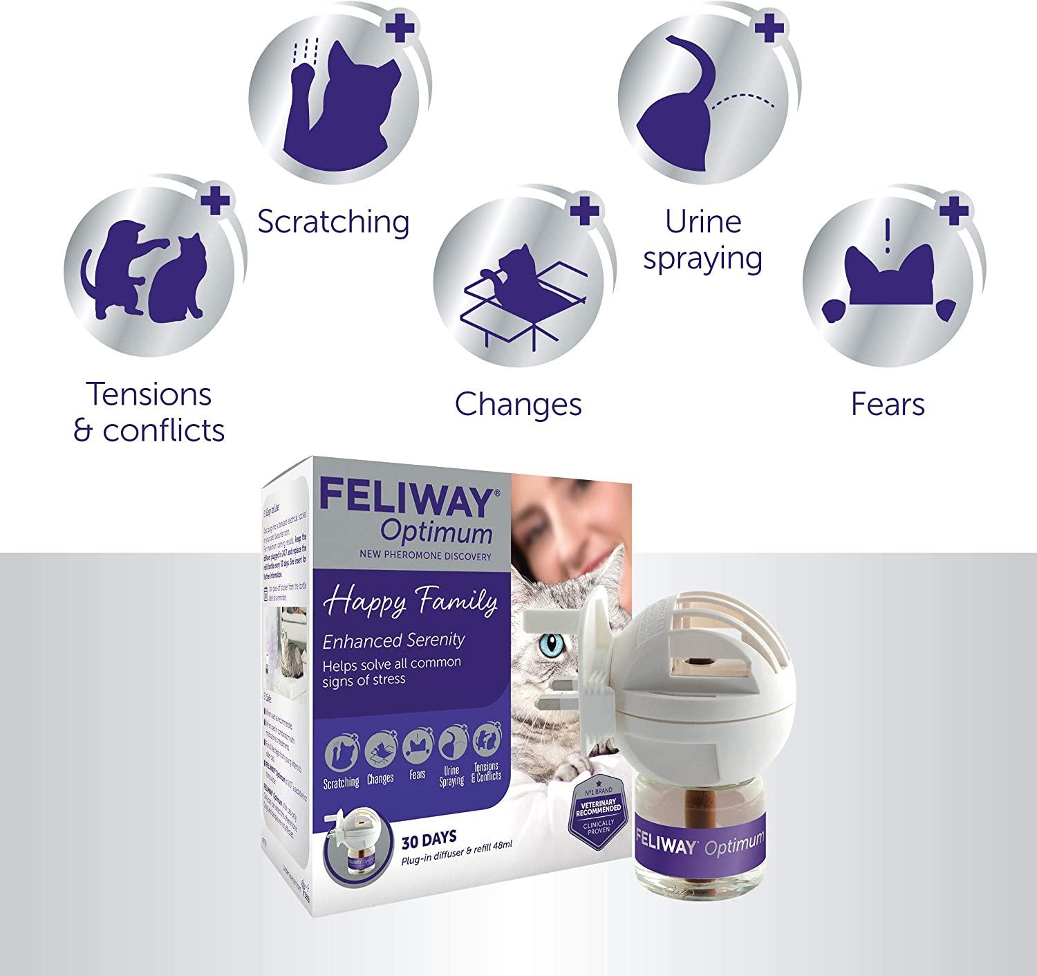 FELIWAY Optimum. Reduce Common Signs of Cat Stress like Scratching and  Peeing 