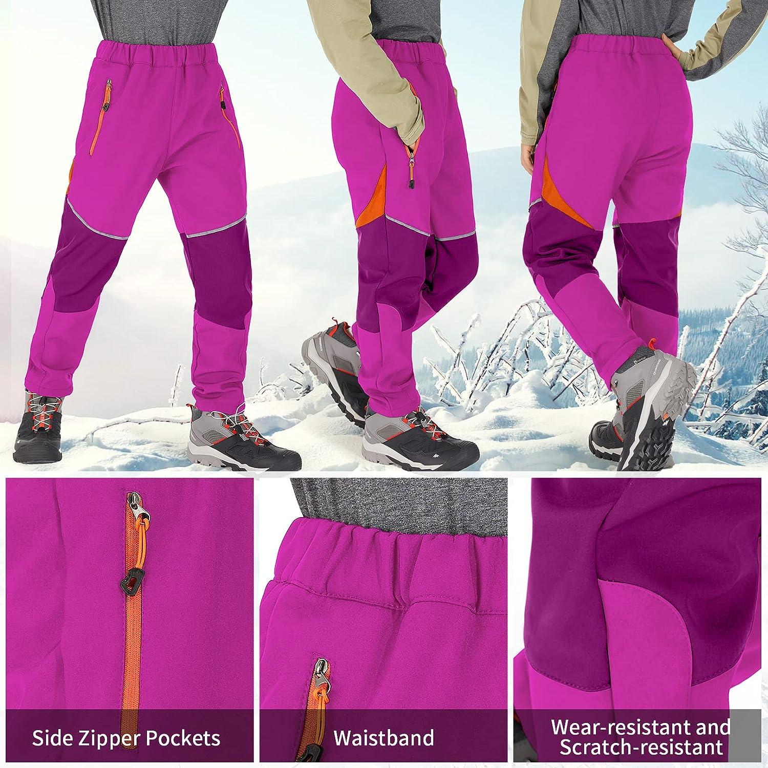Toomett Boys Snow Waterproof Hiking Pants,Girls Kids ski Outdoor Fleece- Lined Soft Shell Insulated Winter Pants,1510,Rose-3XL(18 Years)