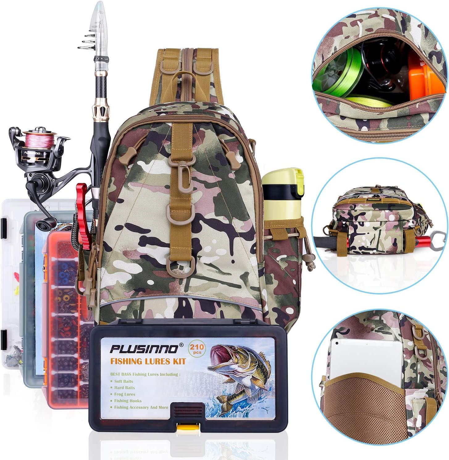 PLUSINNO Fishing Tackle Backpack Storage Bag，Fishing Gear Bag，Water-Resistant  Fishing Backpack with Rod Holder…