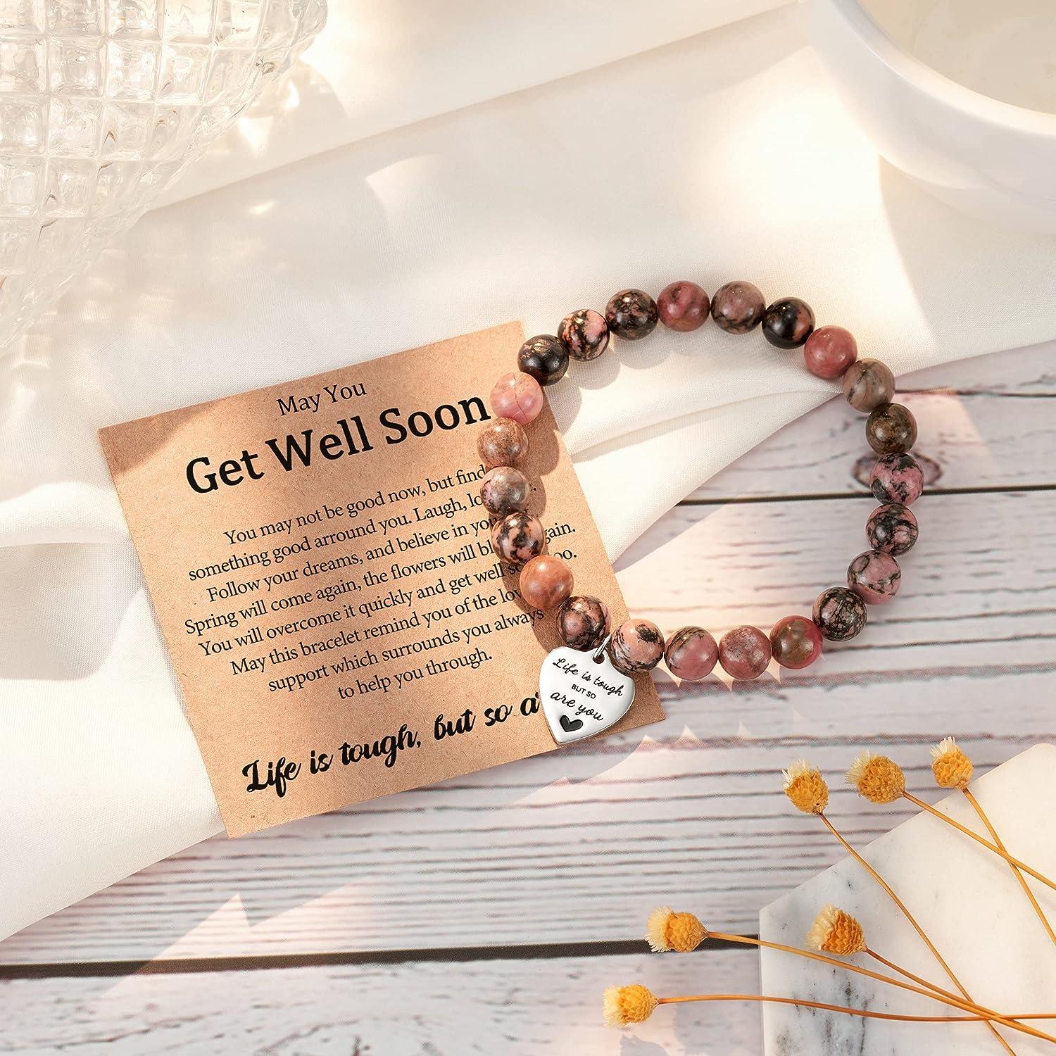 MIXJOY Get Well Soon Gifts for Women - Life is Tough But So are You Natural  Stone Bracelet, Anti-Anxiety Relaxation Gifts