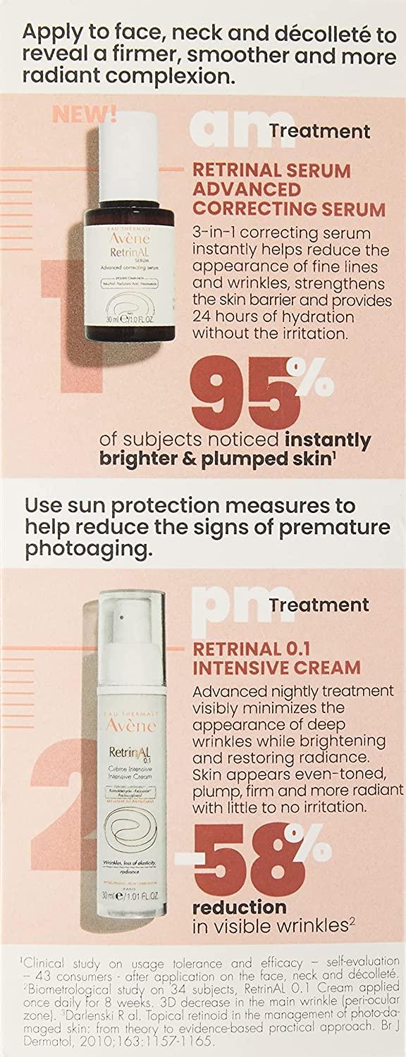 Eau Thermale Avene RetrinAL 0.1 Intensive Cream, Retinaldehyde, Reduce Signs  of Aging, Brighten & Rejuvenate Skin, 1.01 oz. RetrinAL 0.1 Intensive Cream  and Serum Bonus Pack