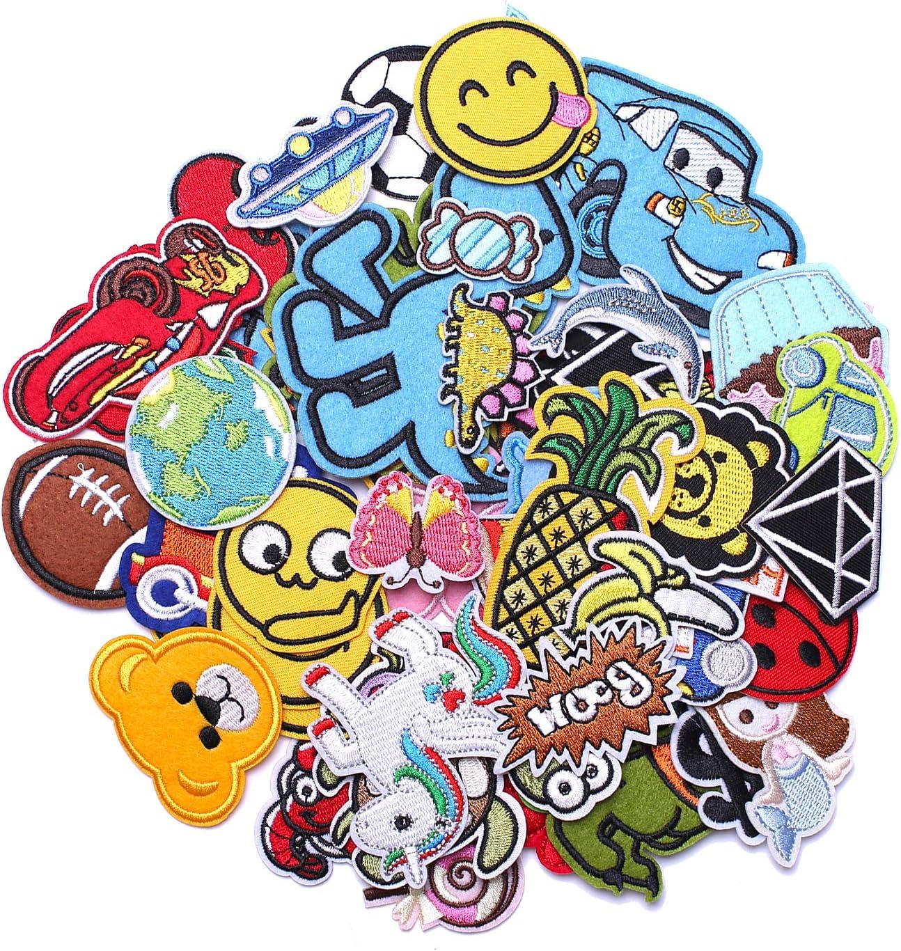 60Pcs Random Assorted Iron on Patches, Cute Sewing Applique for