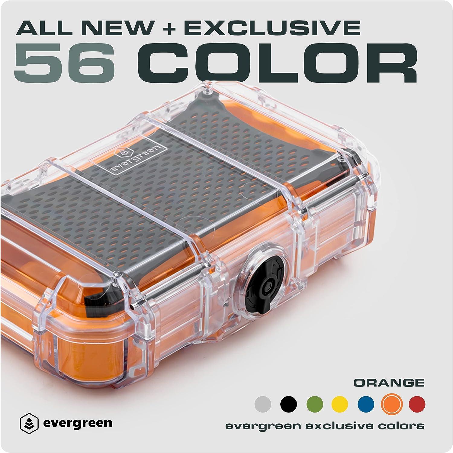 Evergreen 56 Clear Waterproof Dry Box Protective Case with Colored Rubber  Insert - Travel Safe / Mil Spec / USA Made - for Tackle Organization of  Cameras, Phones, Camping, Fishing, Tacklebox, Traveling, Water Sports  (Orange)