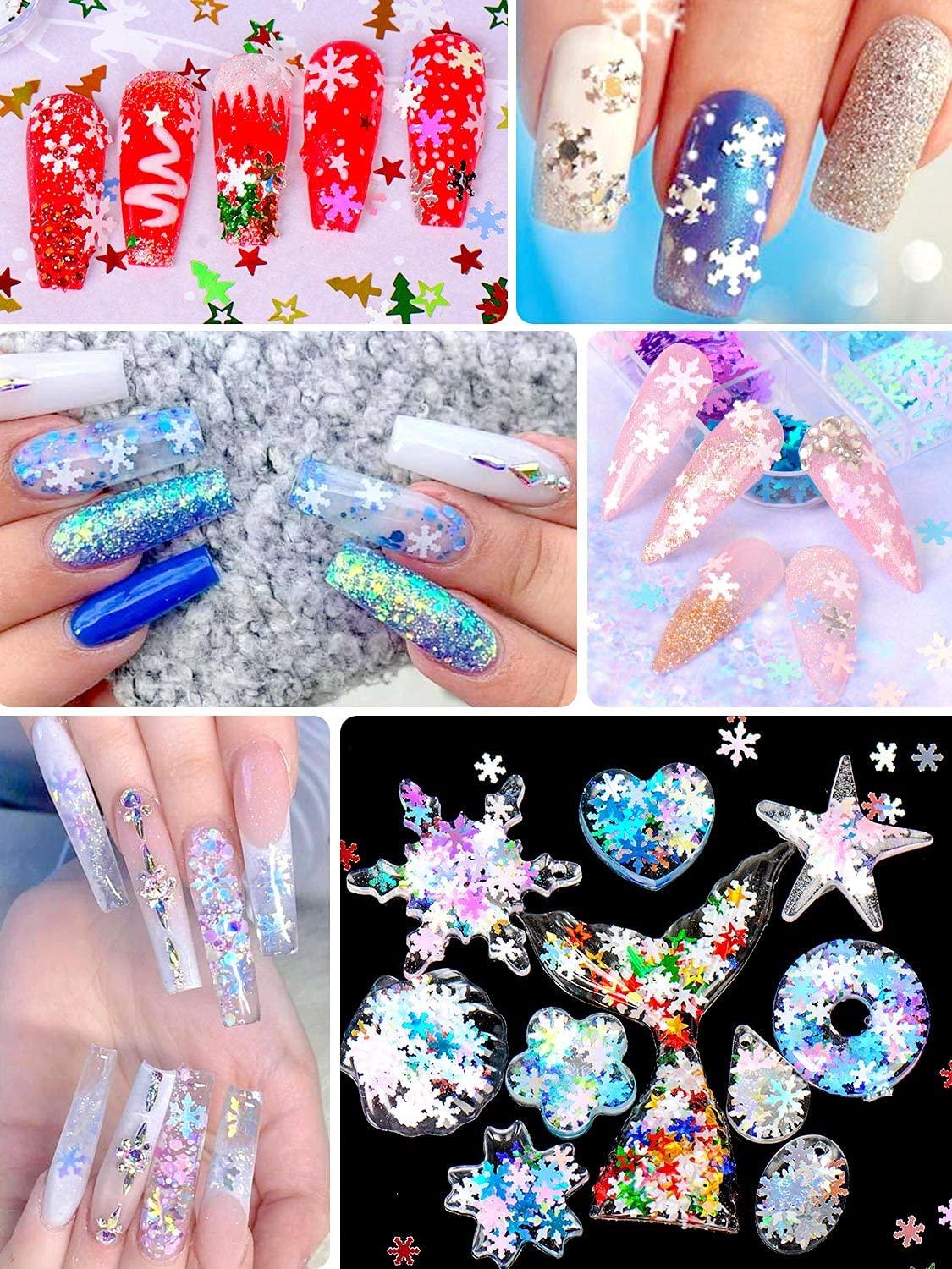 Warmfits 3D Holographic Nail Glitter Halloween Glitter Christmas Nail  Glitter Snowflake Sequins Fall Maple Leaf Glitter 3 Boxes for DIY Resin  Crafting Size B