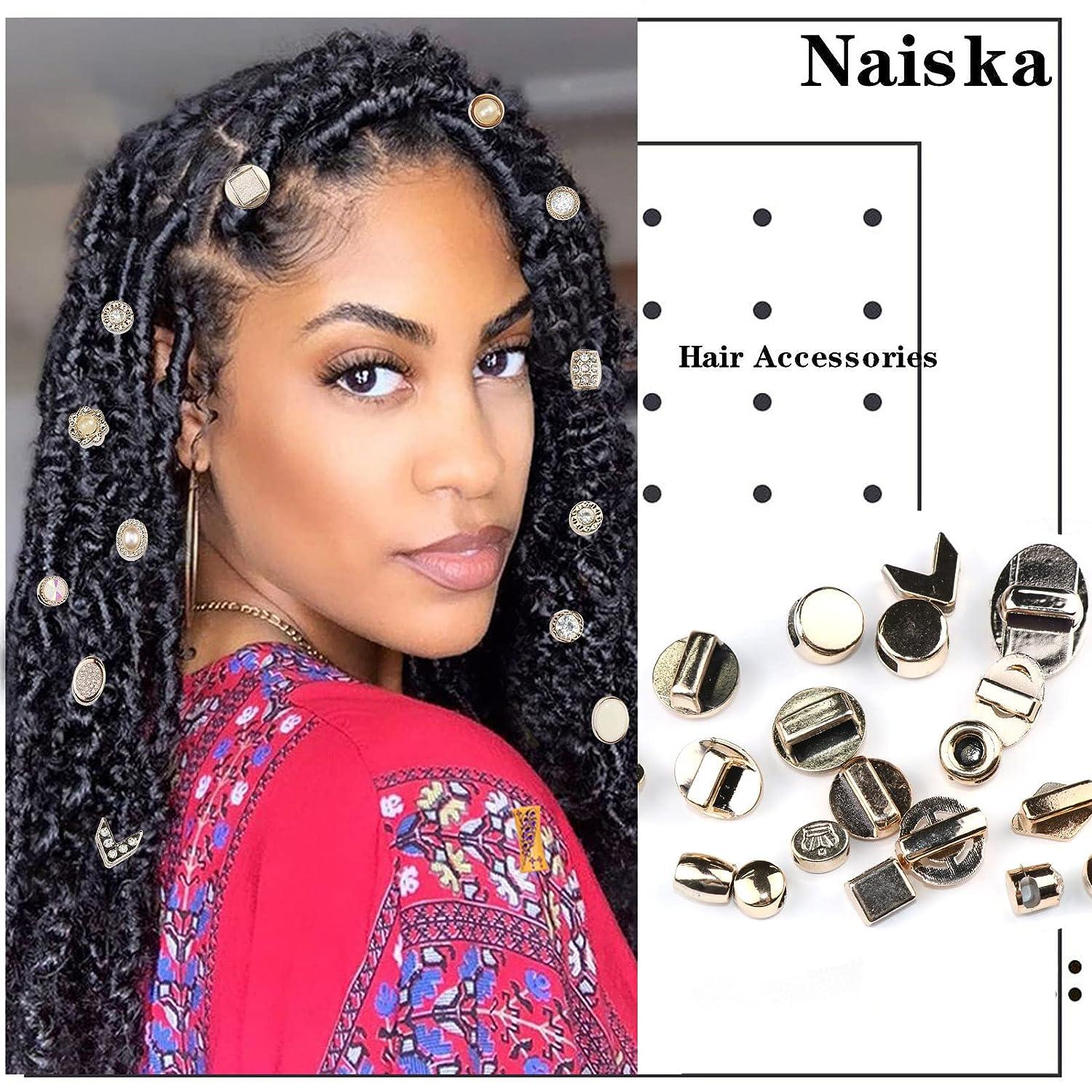 NAISKA 10PCS Gold Pearl Hair Braid Clips Dreadlock Wedding Hair Accessories  for Bride Crystal Rhinestone Heart Pearls Hair Jewelry for Women Braid