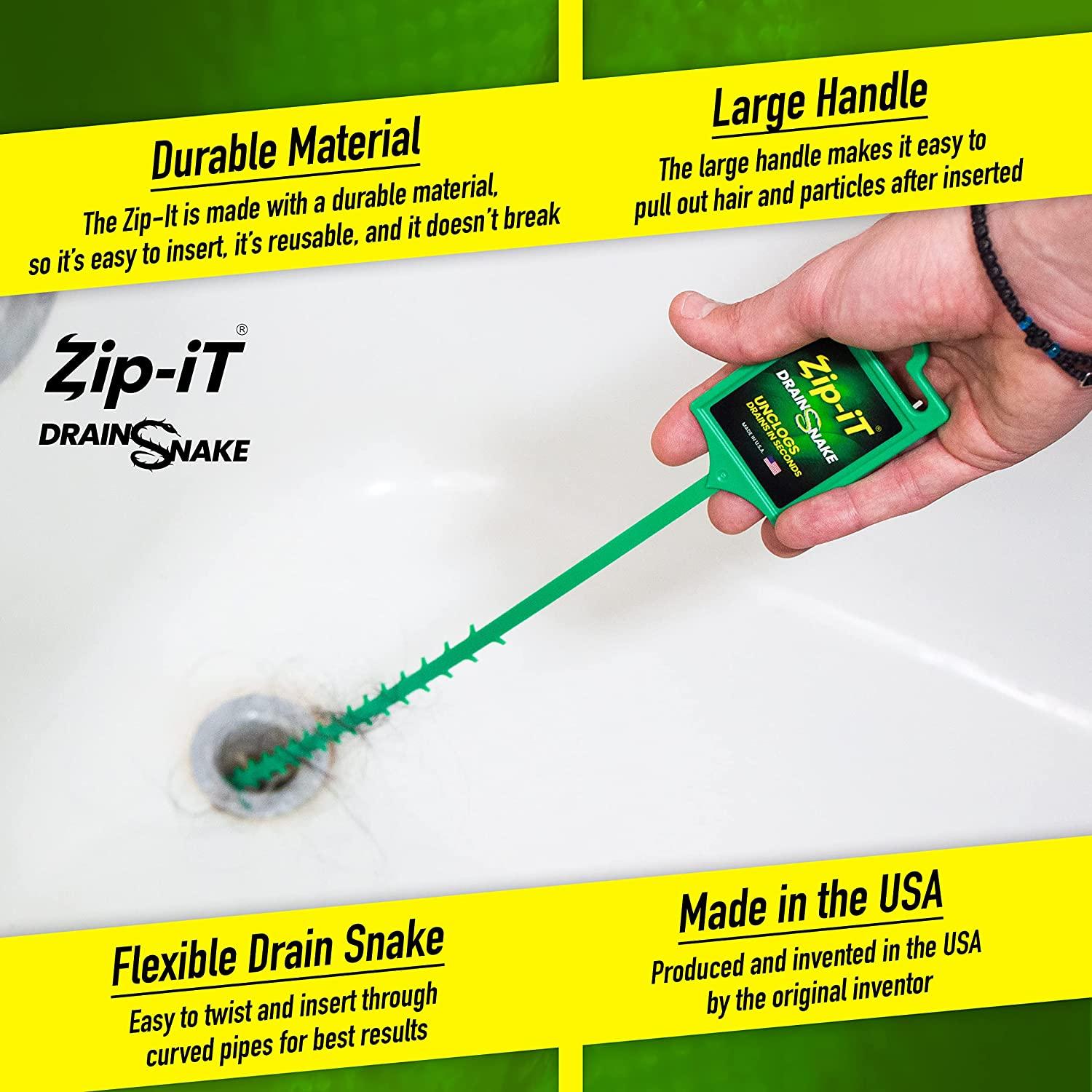 Zip-It Hair Clog Removal 25-inch Overall Length Drain Snake Cleaner  (1-Pack), Unclog Your Sink, Shower, & Tub In Seconds – Non-toxic, Made in  the USA1