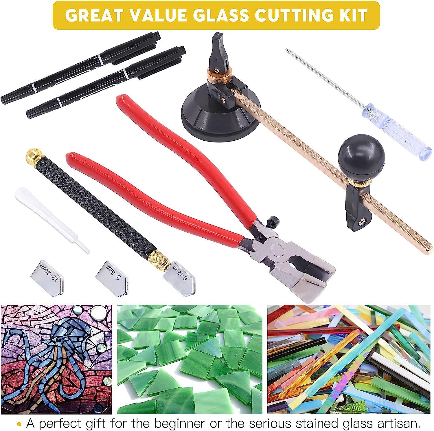 Glass Cutter 2mm-20mm Tool Set Upgraded Glass Cutting Tool Glass Cutting  Set with 3 Carbide Cutting Head 1 Screwdriver and 1 Oil Dropper.