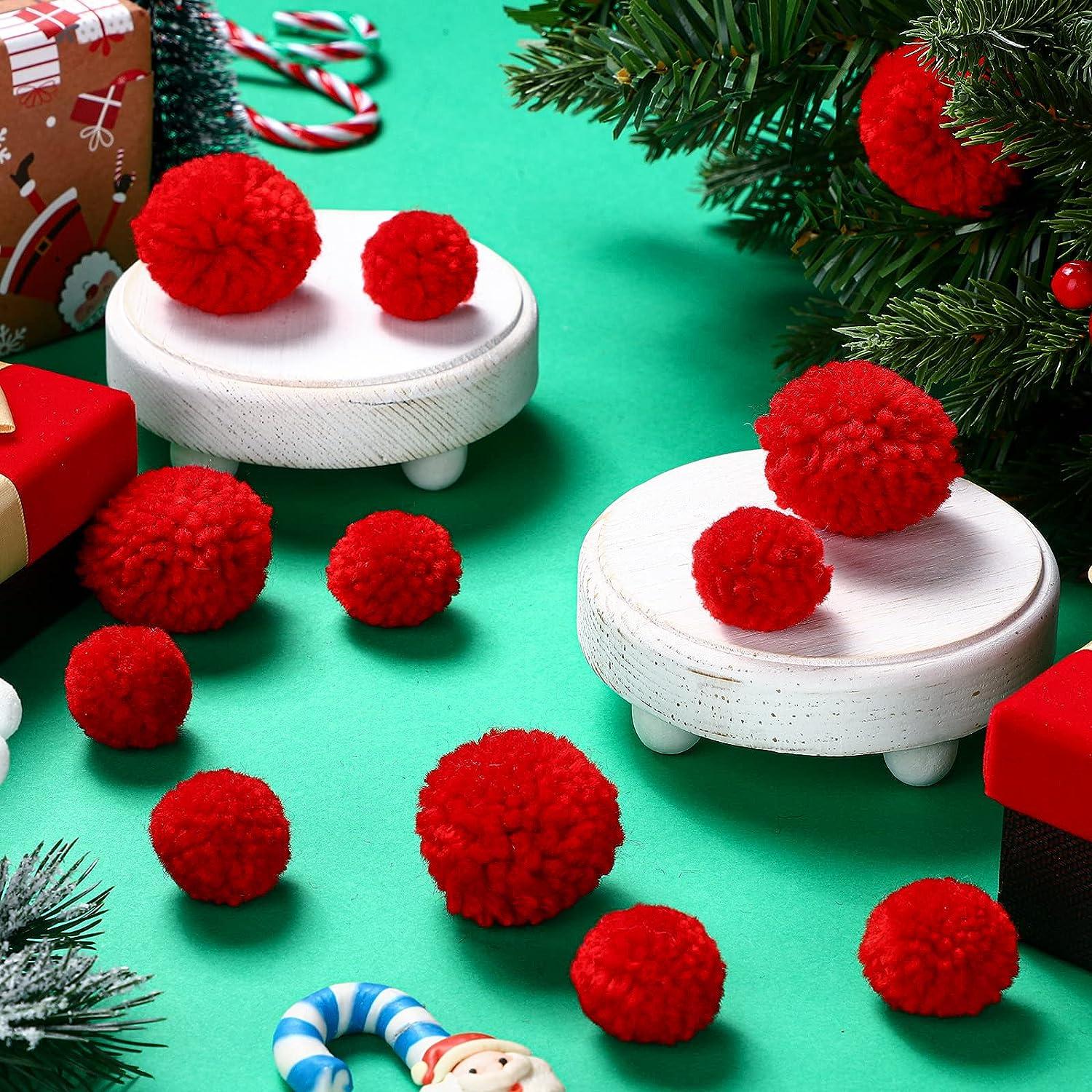 Syhood 30 Pcs Yarn Pom Poms Set Includes 20 Pcs 1 Inch Pompoms 10 Pcs 1.5  Inches Pompom Balls for Christmas Crafts White Red Fluffy Pompom Balls for
