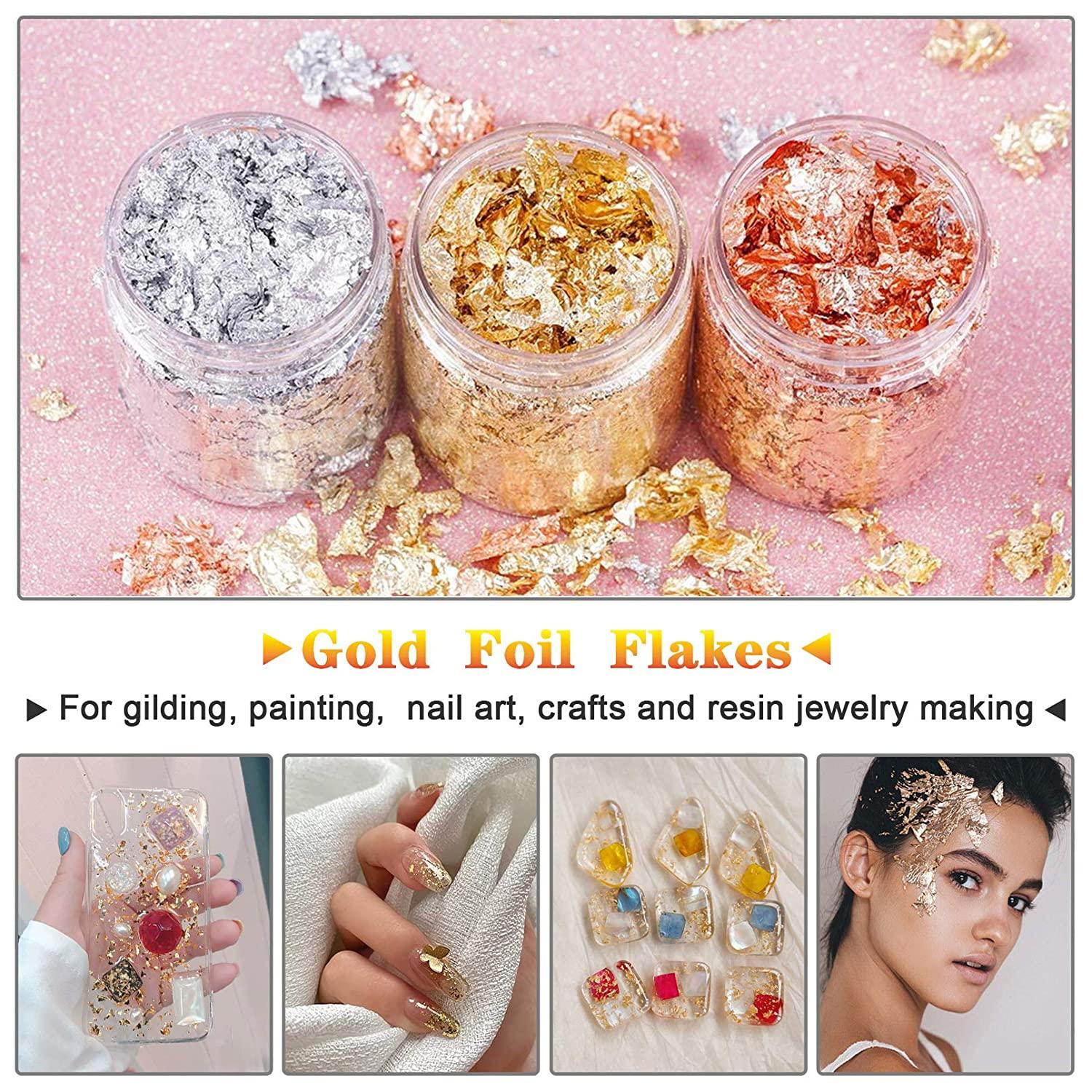 Gold Foil Flakes for ,3 Bottles Foil Flakes for Arts and Crafts