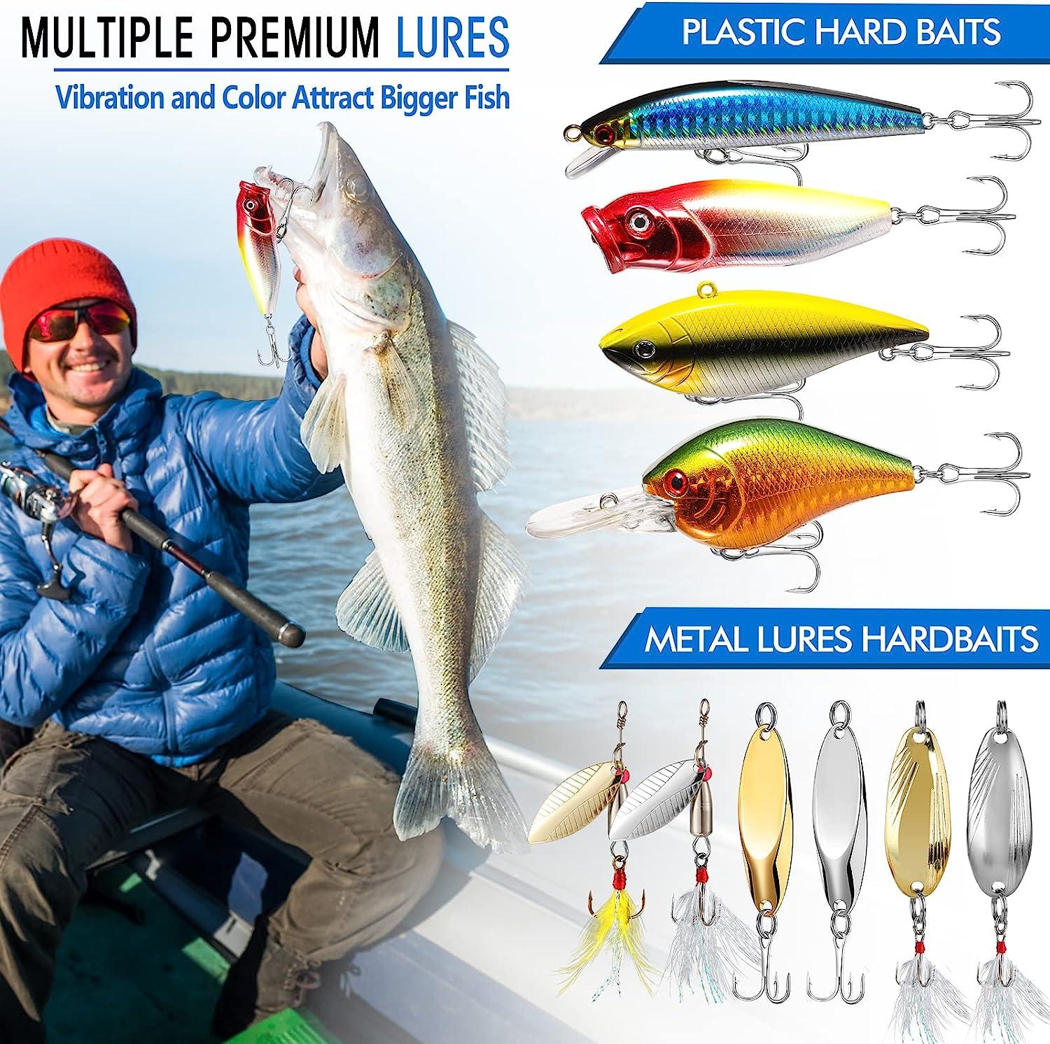 PLUSINNO Fishing Lures Baits Tackle Including Crankbaits, Spinnerbaits,  Plastic Worms, Jigs, Topwater Lures, Tackle Box and More Fishing Gear Lures  Kit Set, 210Pcs Fishing Lure Tackle…: Buy Online at Best Price in