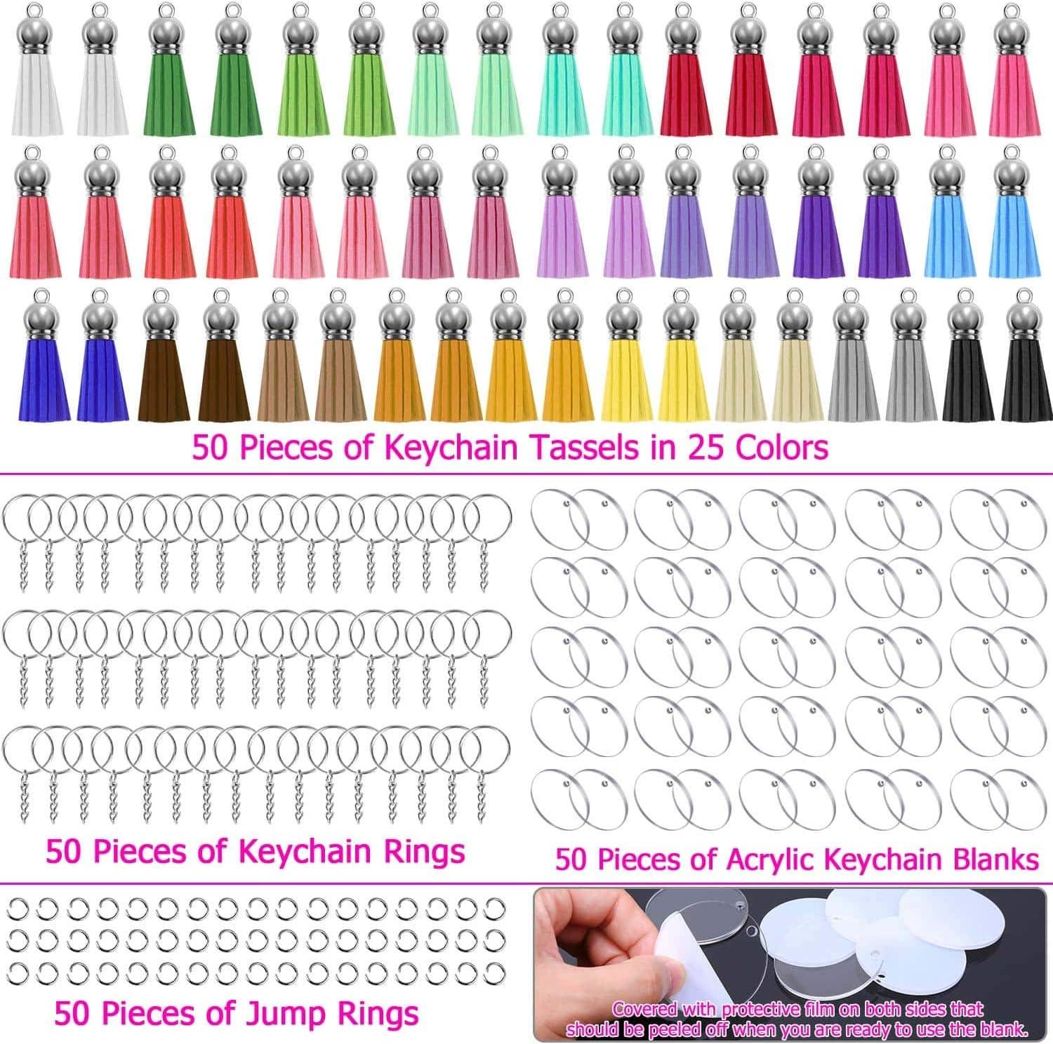 200Pcs Acrylic Blank Keychains for Vinyl kit Clear Acrylic Disc Charms Key  Chains Jump Ring for DIY Craft Ornament Painting