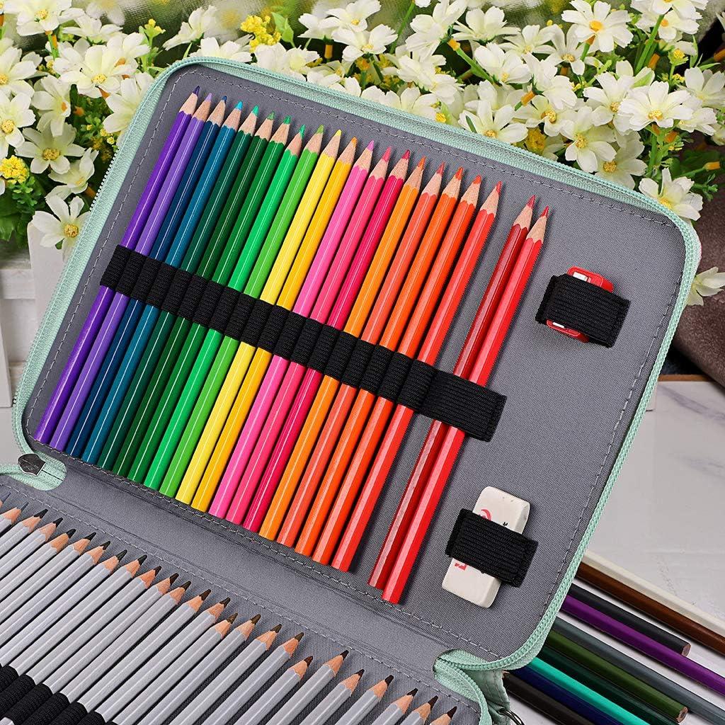  BTSKY Colored Pencil Case- 200 Slots Pencil Holder Pen Bag  Large Capacity Pencil Organizer with Handle Strap Handy Colored Pencil Box  with Printing Pattern Rose : Office Products