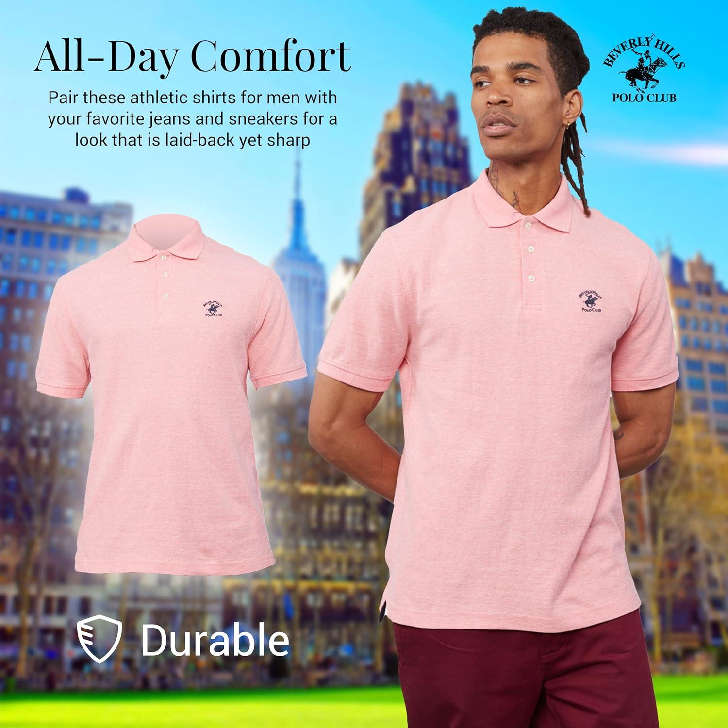 3 Pack Polo Shirts for Men Pique Men Short Sleeve Polo Shirt (S-XL) Golf  Polos Coral Red / Denim / Grey Medium