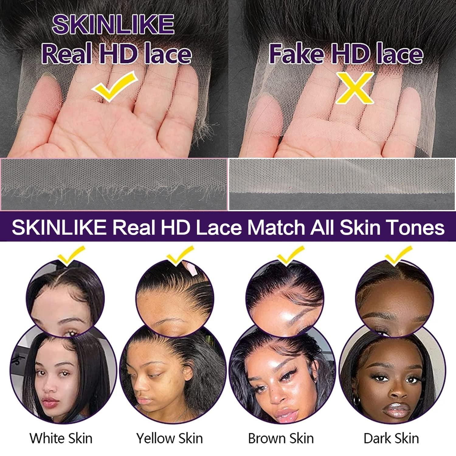BEEOS 180% Density SKINLIKE Real HD Lace Wig 13x4 Full Frontal 0.10mm Ultra-thin  HD Lace Vivid Clean Pre Plucked Hairline Bleached Knots Body Wave 12A  Unprocessed Human Hair Wigs 22 Inch 13x4