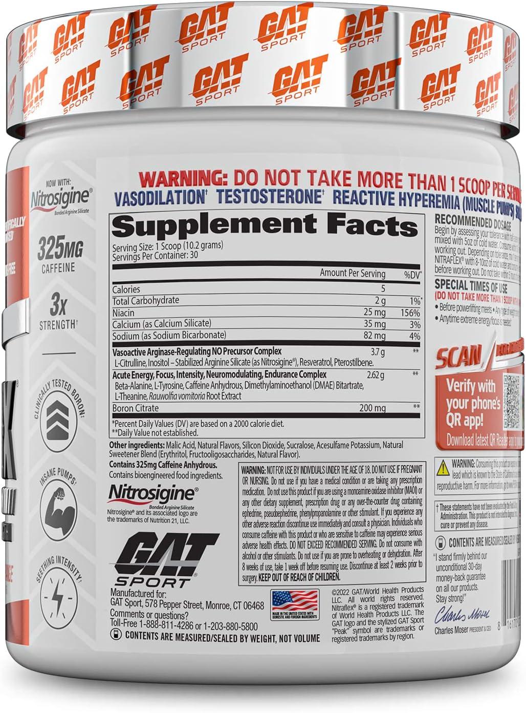 GAT Sport Nitraflex Advanced Pre-Workout Powder Increases Blood Flow Boosts  Strength and Energy Improves Exercise Performance Creatine-Free (Blood  Orange 30 Servings) Blood Orange 30 Servings (Pack of 1) Standard Pa