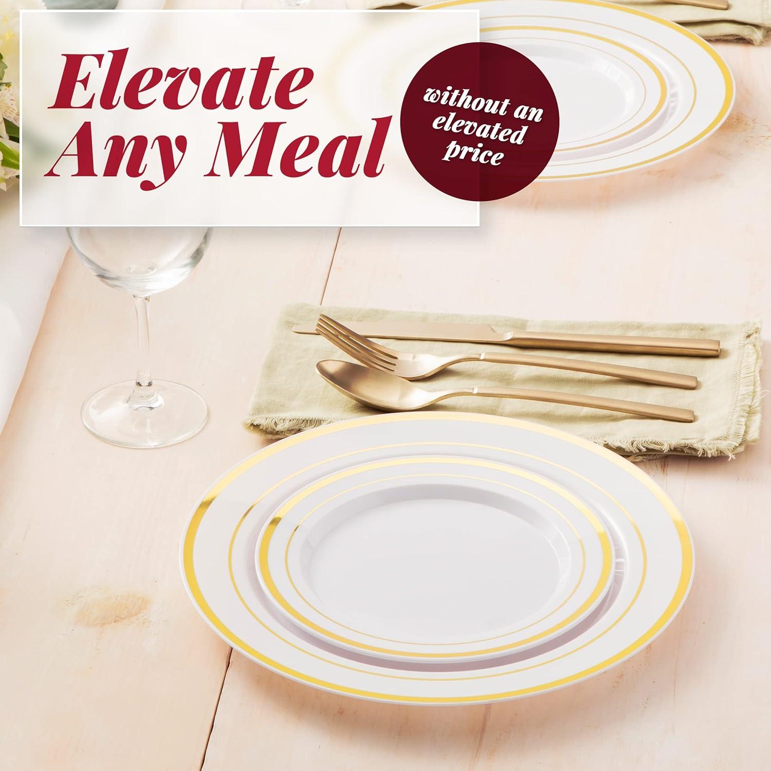 Stock Your Home 50 Piece Disposable Plates - Heavy Duty Plastic Dinnerware  for Wedding Birthday Party Holiday Baby Shower - Includes 25 Dinner Plates