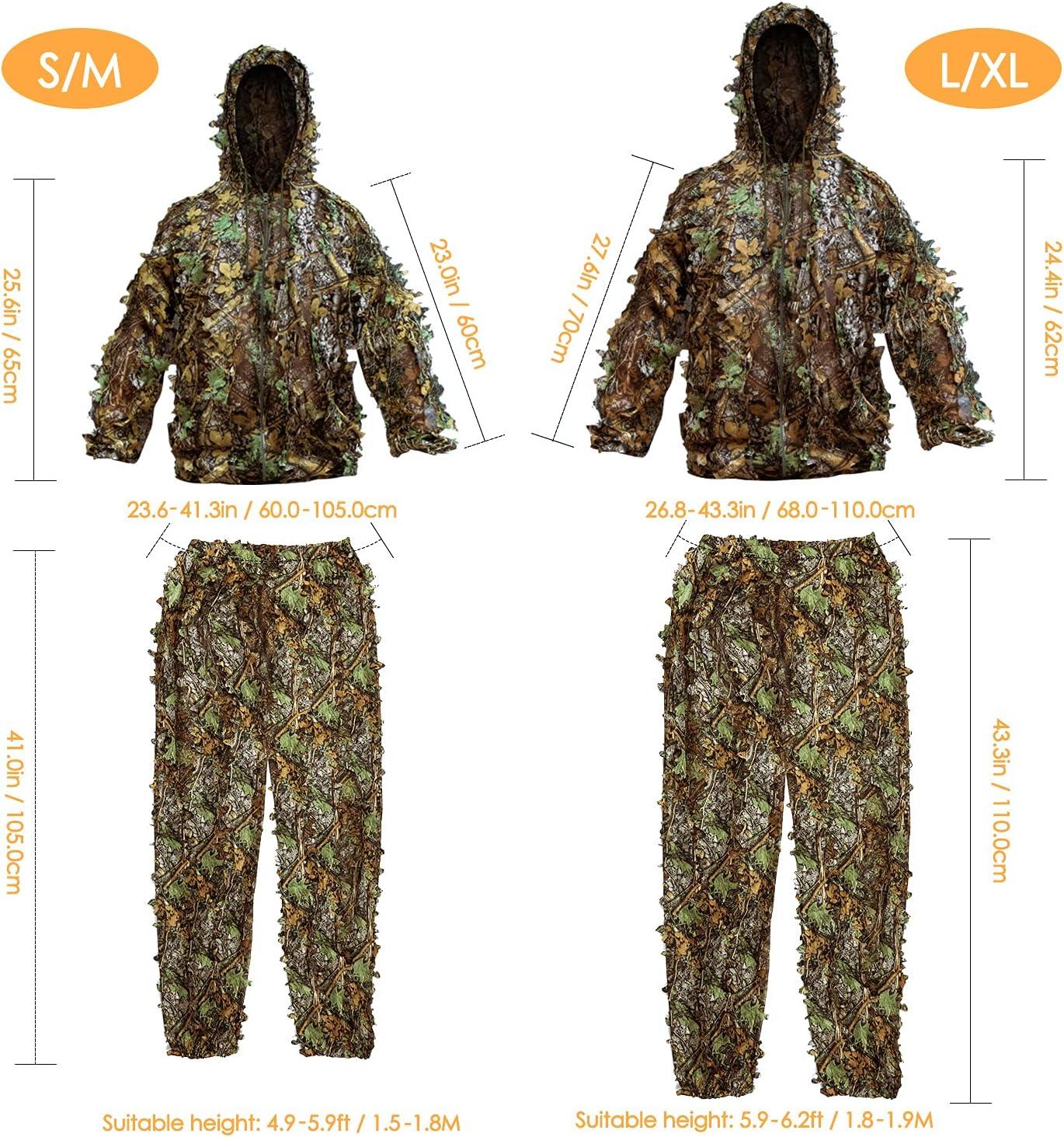 Ghillie Suit, Kids Adult 3D Leafy Camouflage Clothing, Ghillie Suit for  Men, Camo Suit for Turkey Hunting, Hunting Suit for Outdoor Game and  Halloween L (5.9-6.2FT)