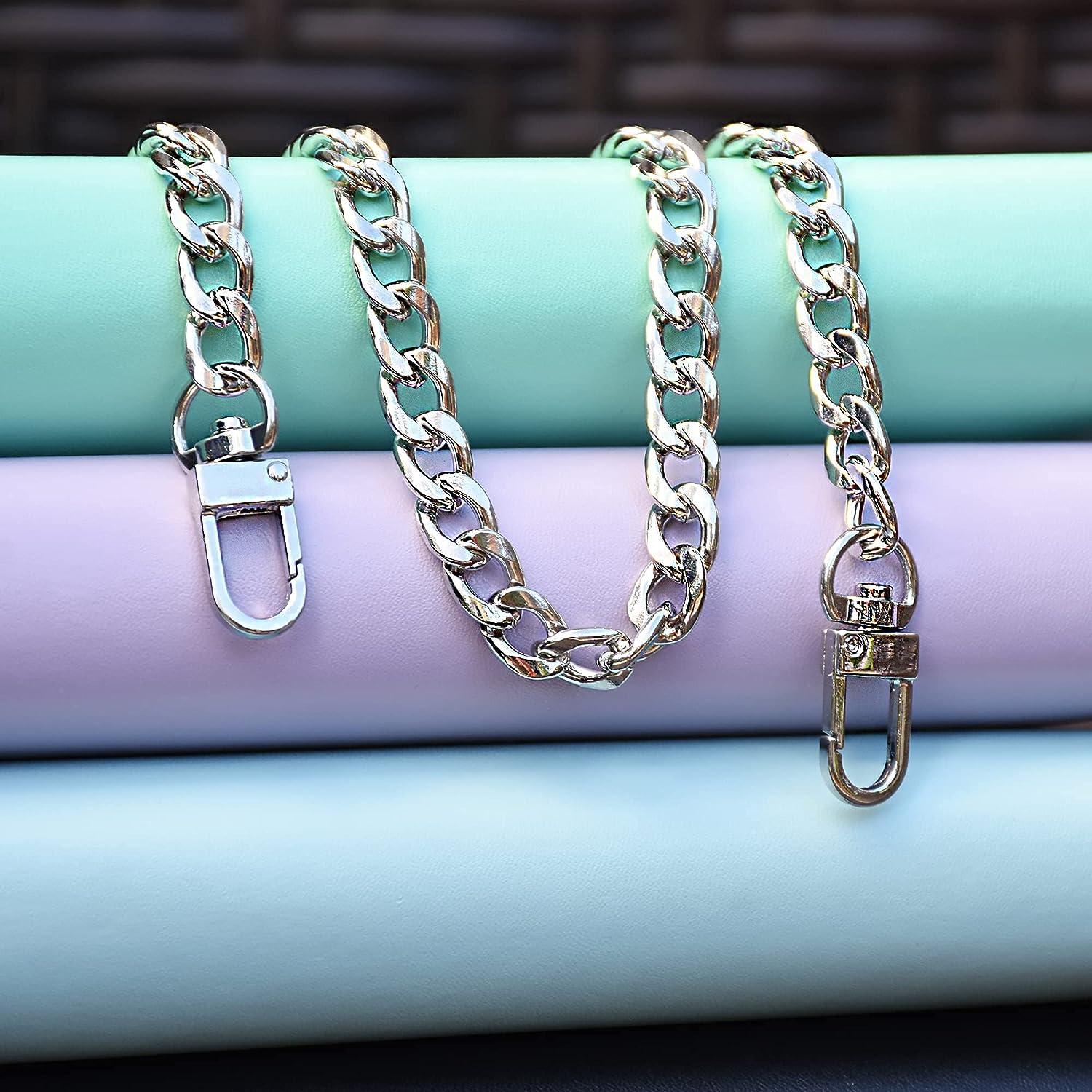 Yuronam 4 Different Sizes Flat Purse Chain Iron Bag Link Chains Shoulder Straps  Chains with Metal Buckles Hook for Replacement, DIY Handbags Crafts,  47.2/31.5/15.7/7.9 Inches(Silver) Multi size Silver