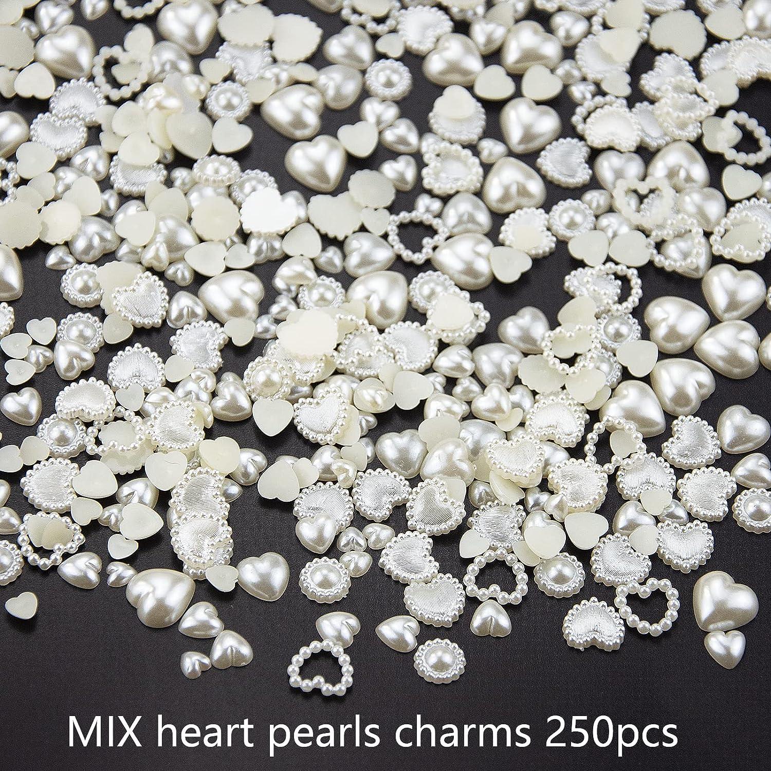 500Pcs Creamy White Pearls 3D Nail Charms Multi Shapes Heart Star