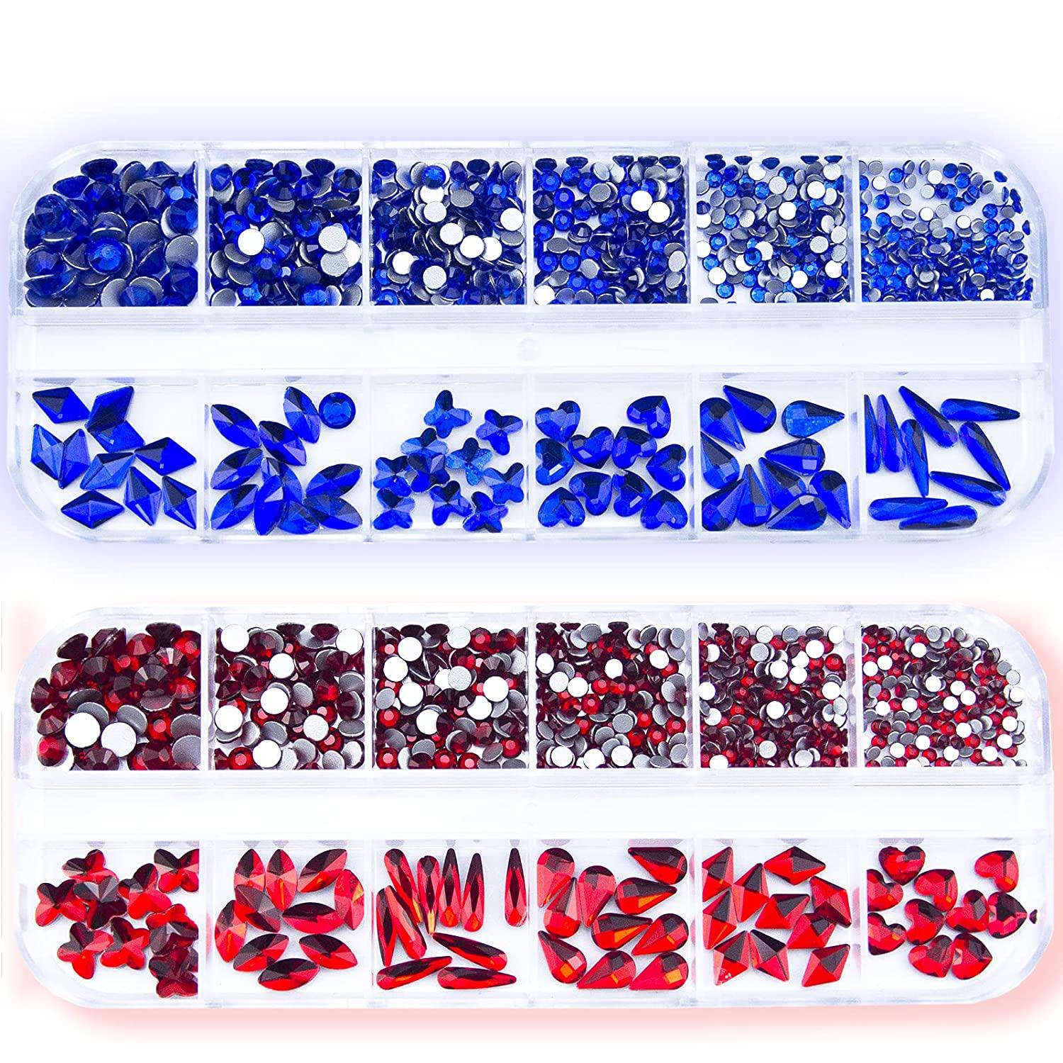 1720Pcs Red Blue Nail Rhinestones Crystals Glass Gems Stones Red