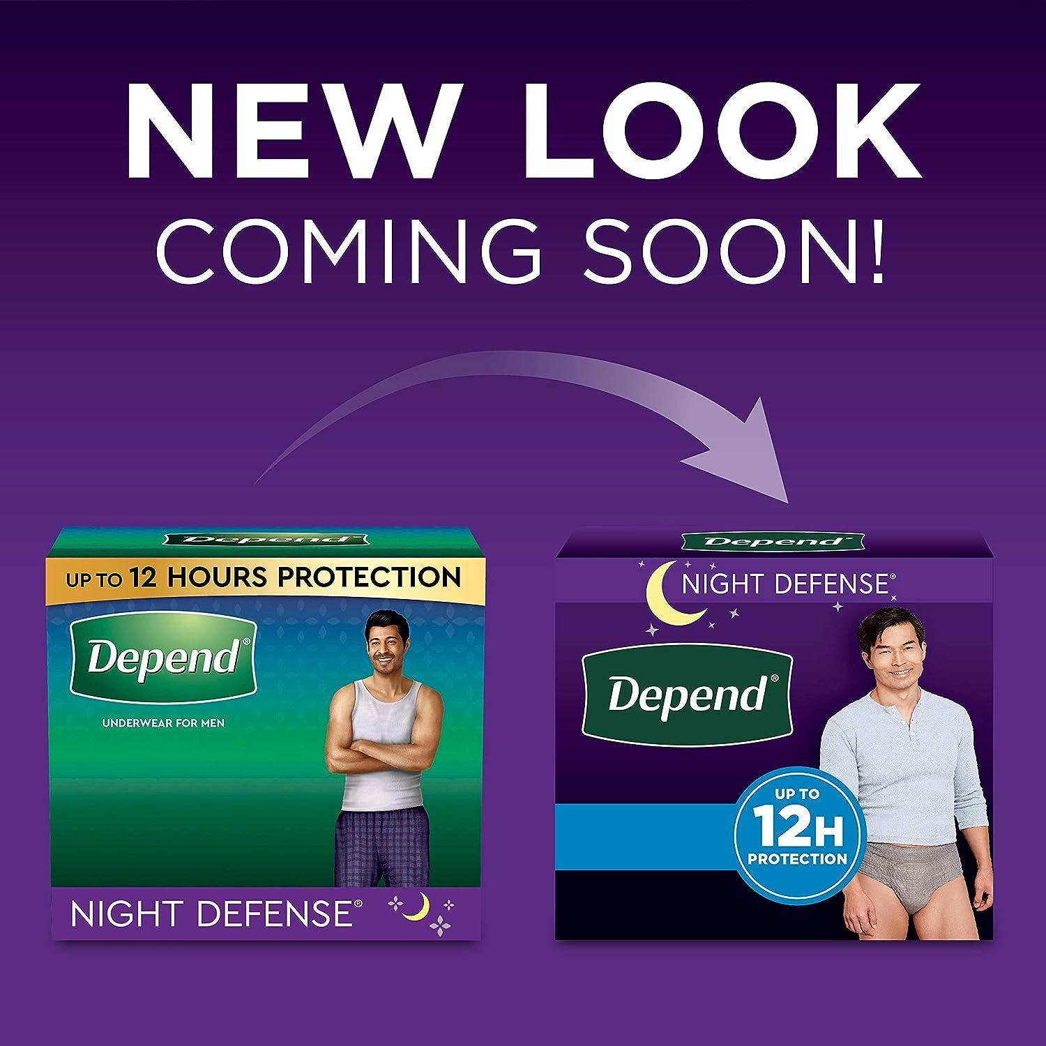 Depend Night Defense Incontinence Underwear for Men, Overnight, Disposable  Size L, 28 Count (2 Packs of 14) (Packaging May Vary) : : Health &  Personal Care