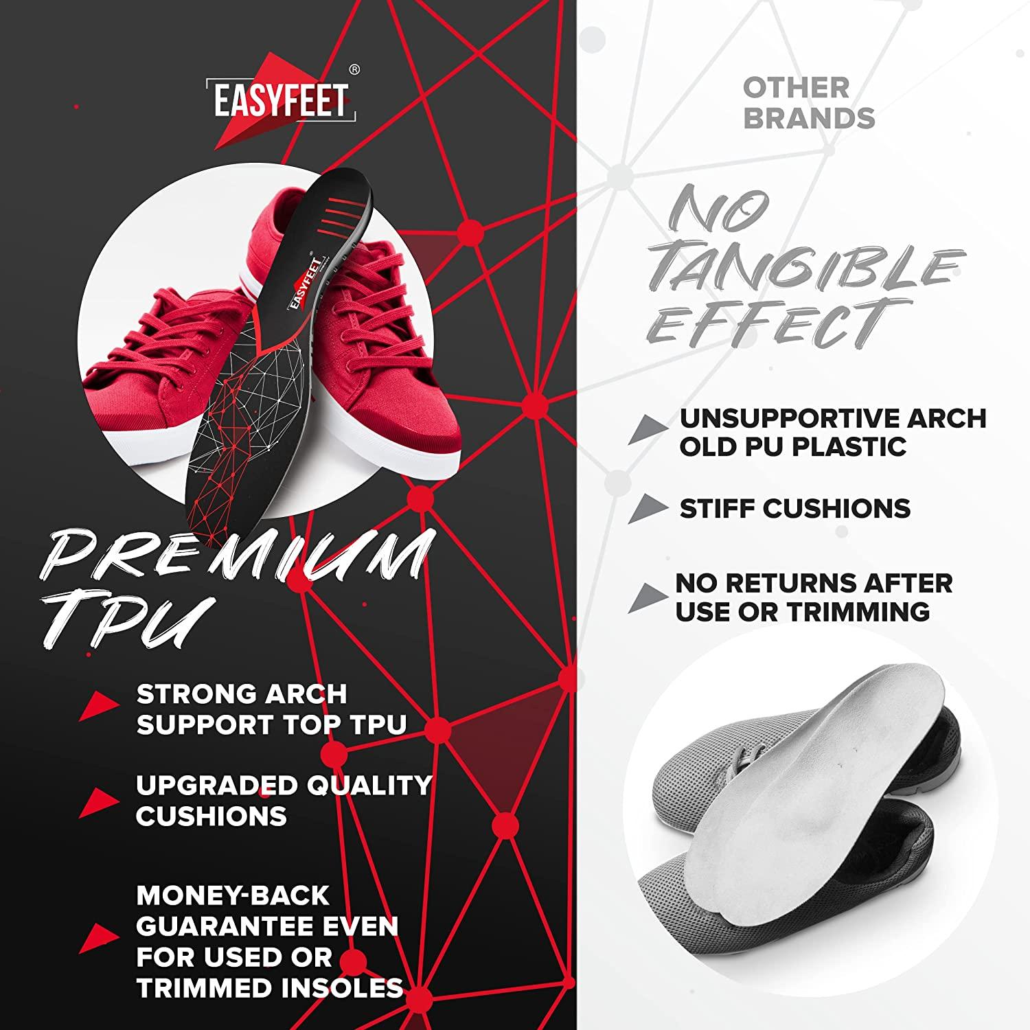  Anti-Fatigue Shoe Insoles - High Arch Support Insoles - Shoe  Inserts Orthotics Men Women - Plantar Fasciitis Heel Arch Feet Pain Flat  Feet - Work Boot Sneakers Hiking Shoe : Health & Household
