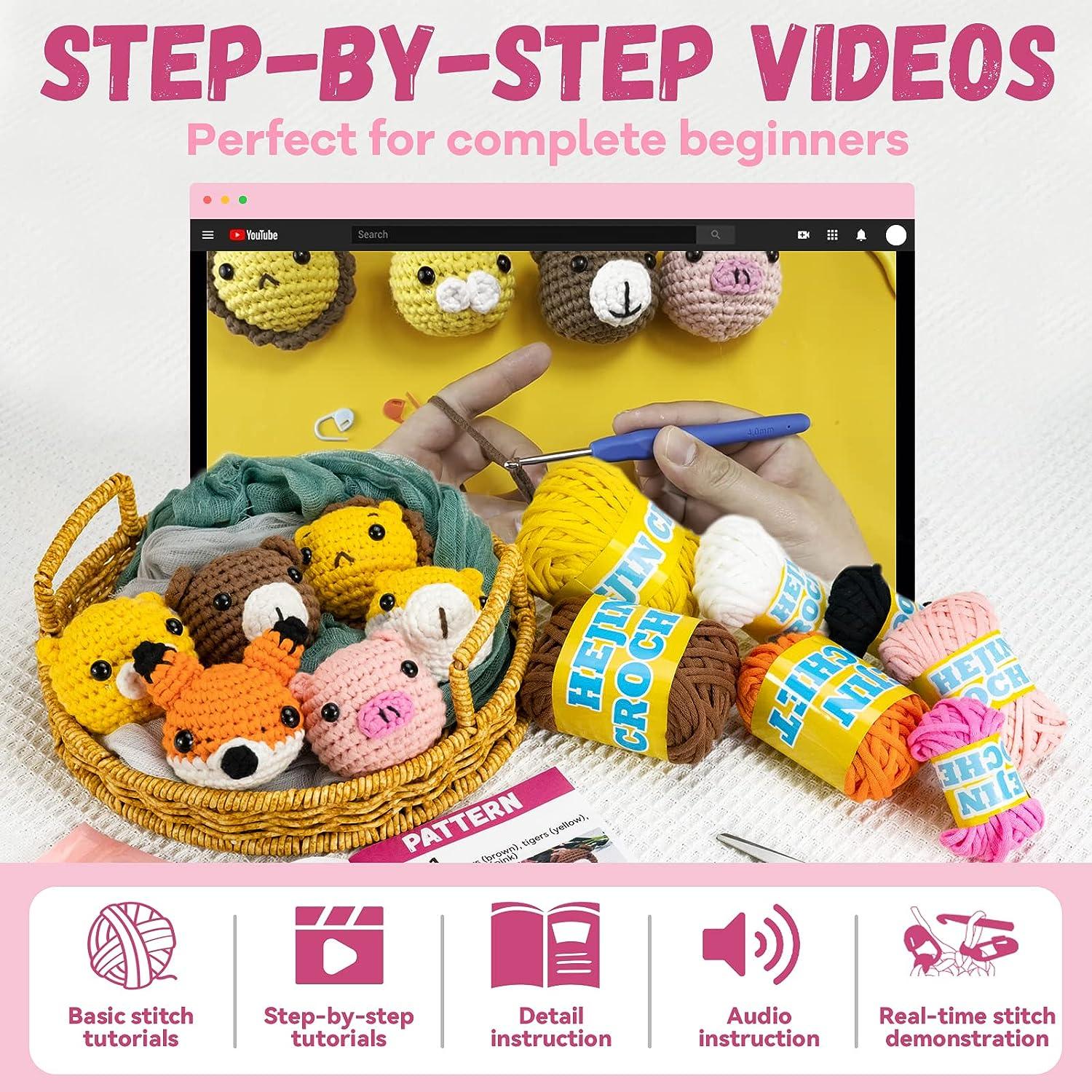 HEJIN Crochet Kit for Beginners - 5PCS Crochet Starter Kit with  Step-by-Step Video Tutorials and Special Yarn, Learn to Crochet Kit for  Beginner