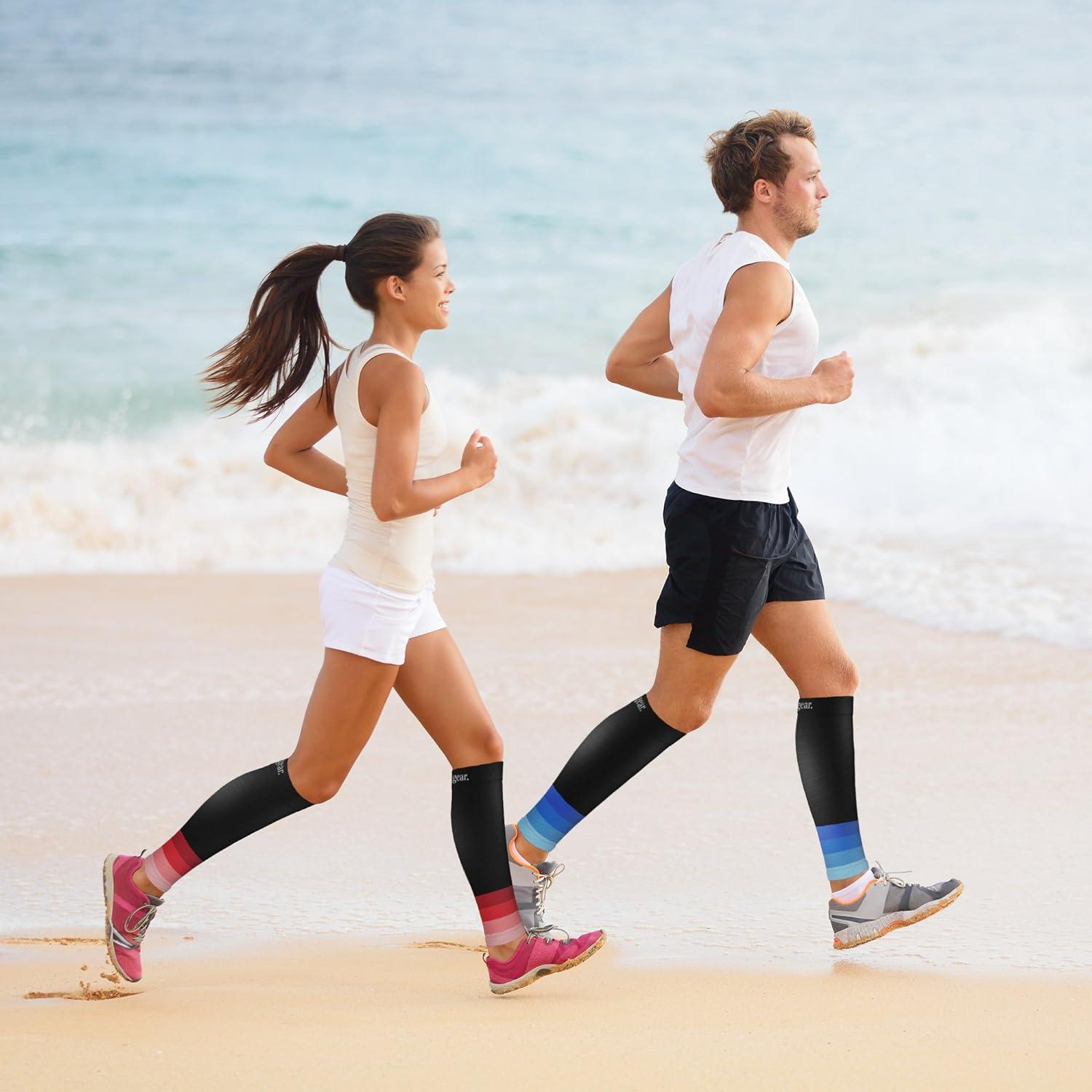  aZengear Calf Support Compression Sleeves (Pair) for Women,  Men, Running  20-30mmHg Class 2 Shin Splints Brace, Footless Leg Socks for  Torn Muscle Pain Relief, Cramps (Black, S/M) : Health 