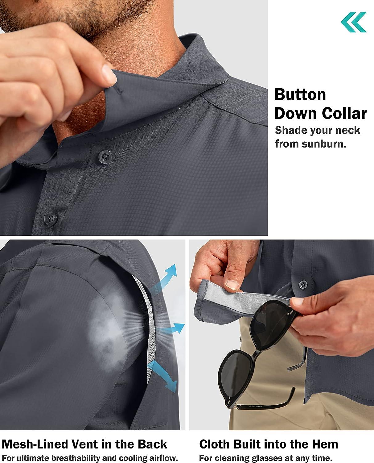 Men's Fishing Shirts with Zipper Pockets UPF 50+ Lightweight Cool Short Sleeve Button Down Shirts for Men Casual Hiking