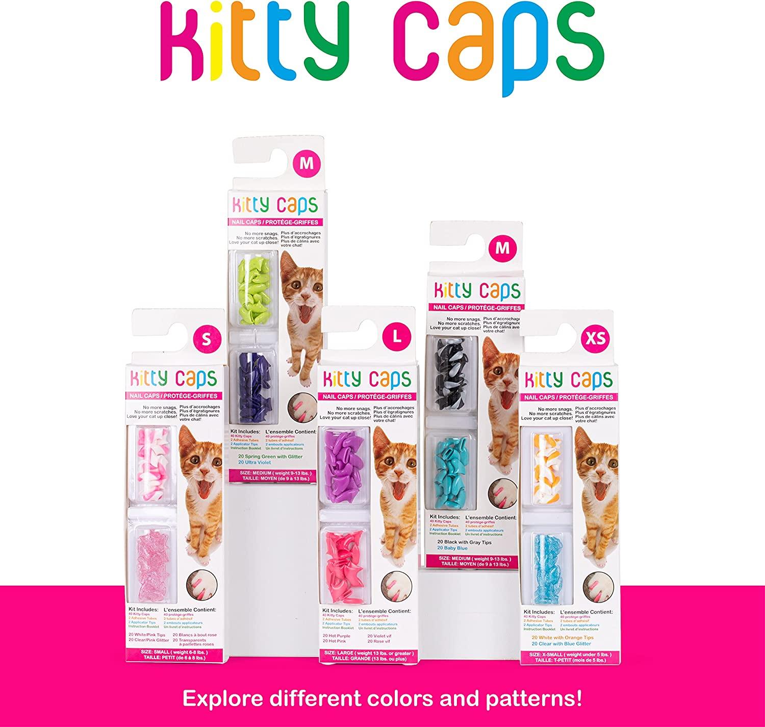 Kitty Caps Nail Caps for Cats | Safe, Stylish & Humane Alternative to  Declawing | Stops Snags and Scratches, X-Small (Under 5 lbs), Black with  Gray